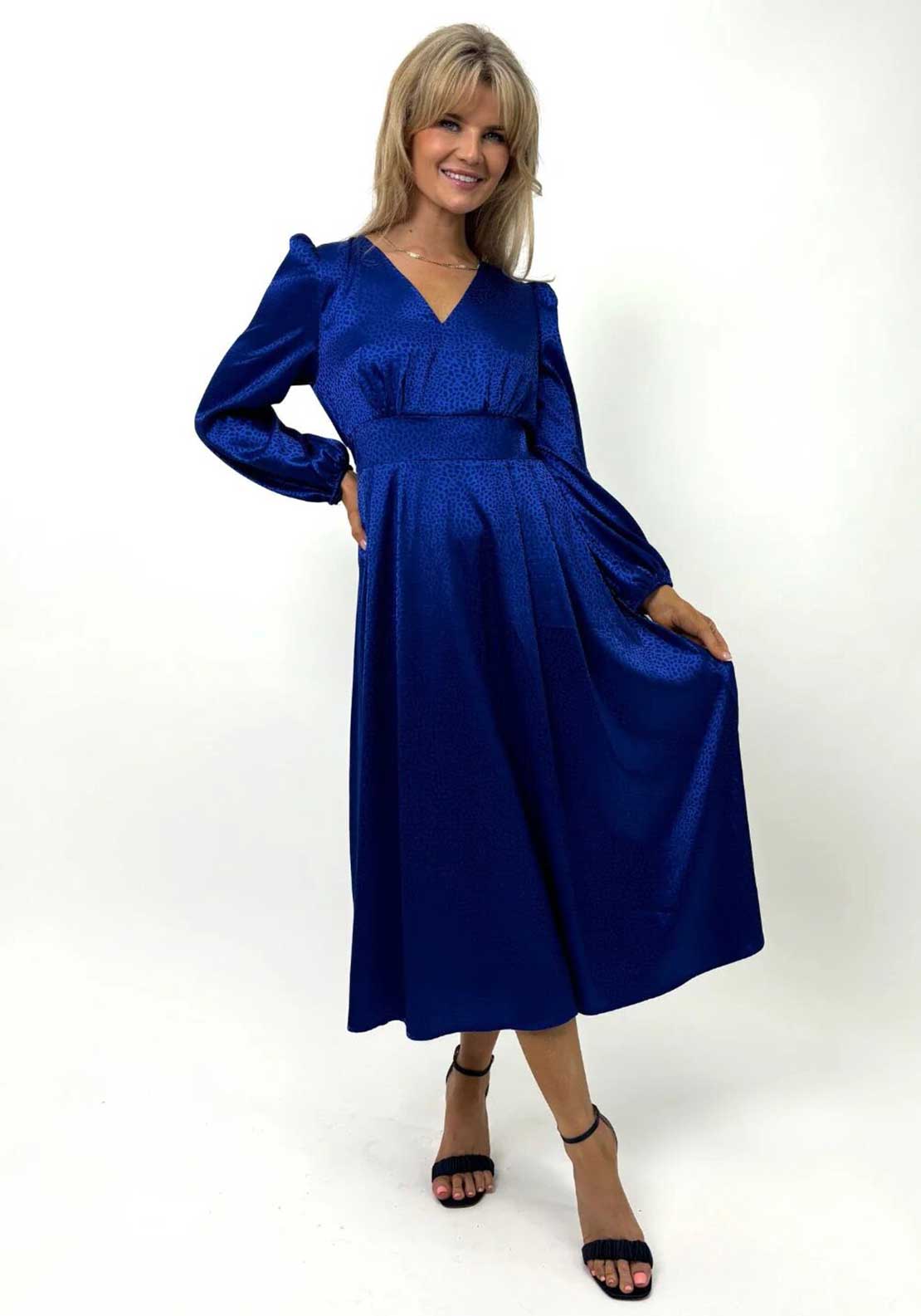 Kate and Pippa Audrey Satin Midi Dress, Royal Blue - McElhinneys