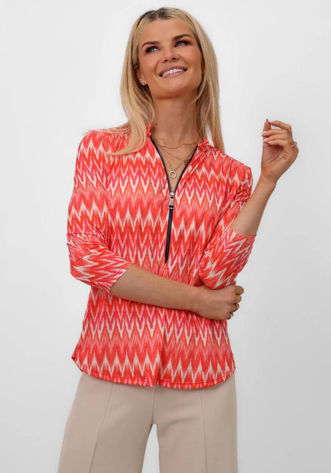 Kate and Pippa Chevron Print Zip Top, Orange