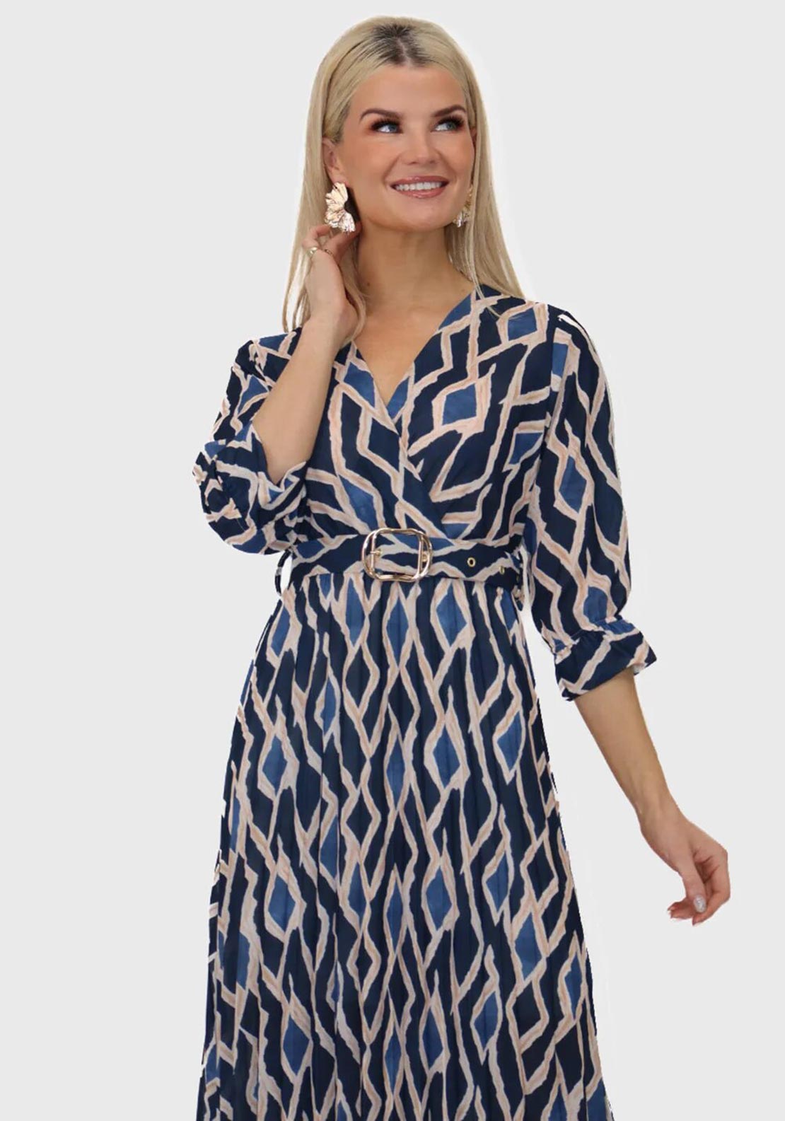 Kate and Pippa Positano Belted Midi Dress, Navy