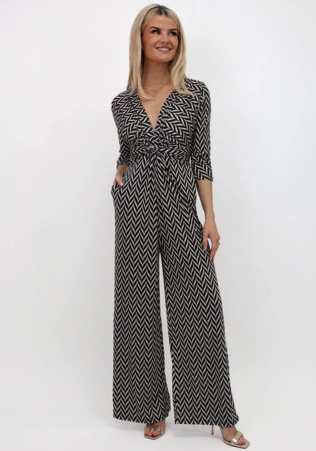 Kate and Pippa Sofia Chevron Print Jumpsuit, Black