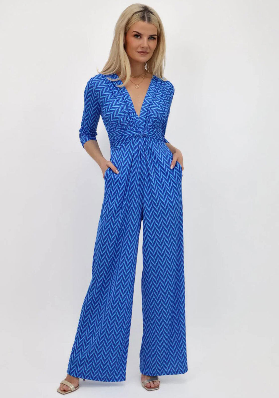 Kate and Pippa Sofia Chevron Print Jumpsuit, Blue