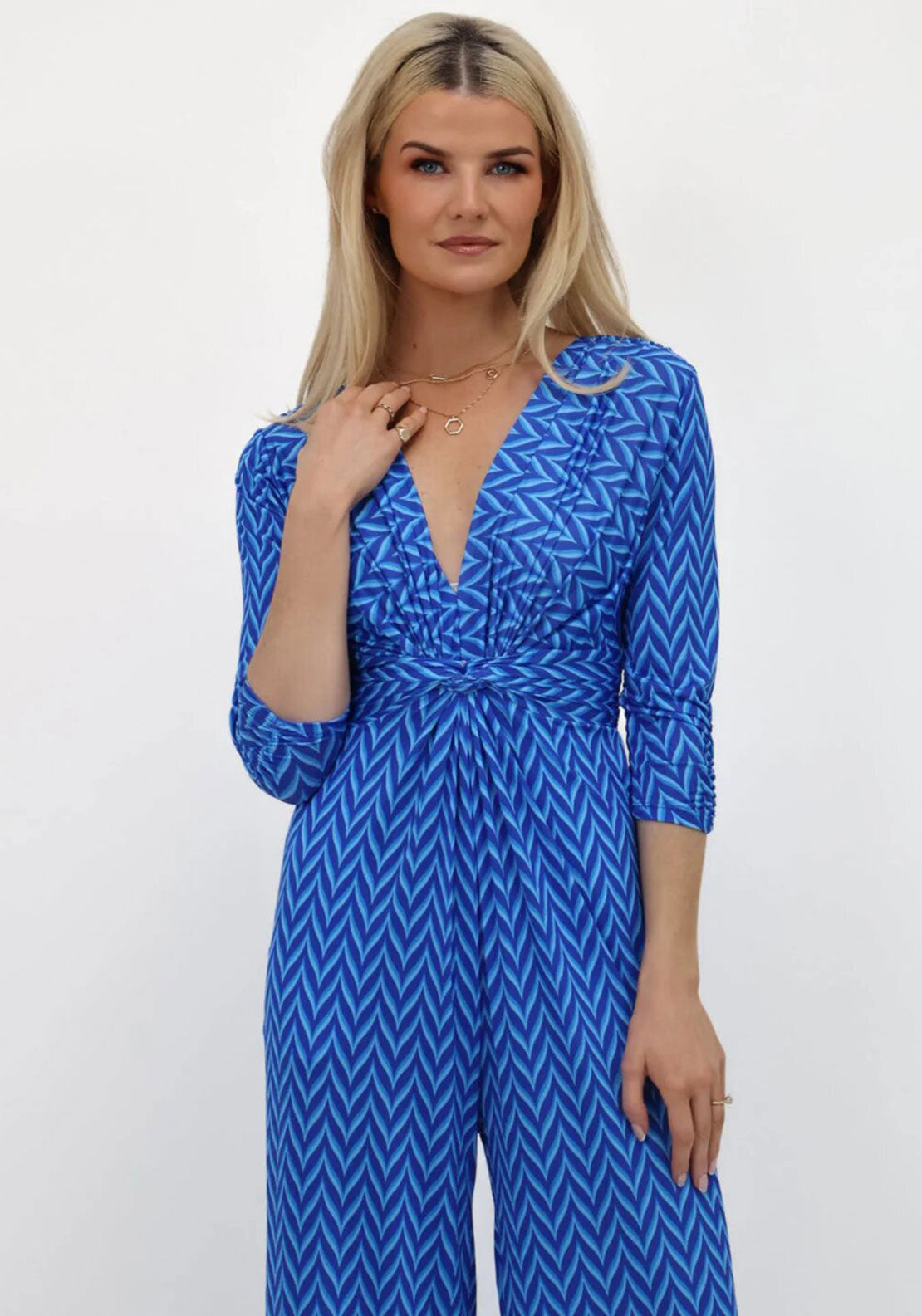Kate and Pippa Sofia Chevron Print Jumpsuit, Blue