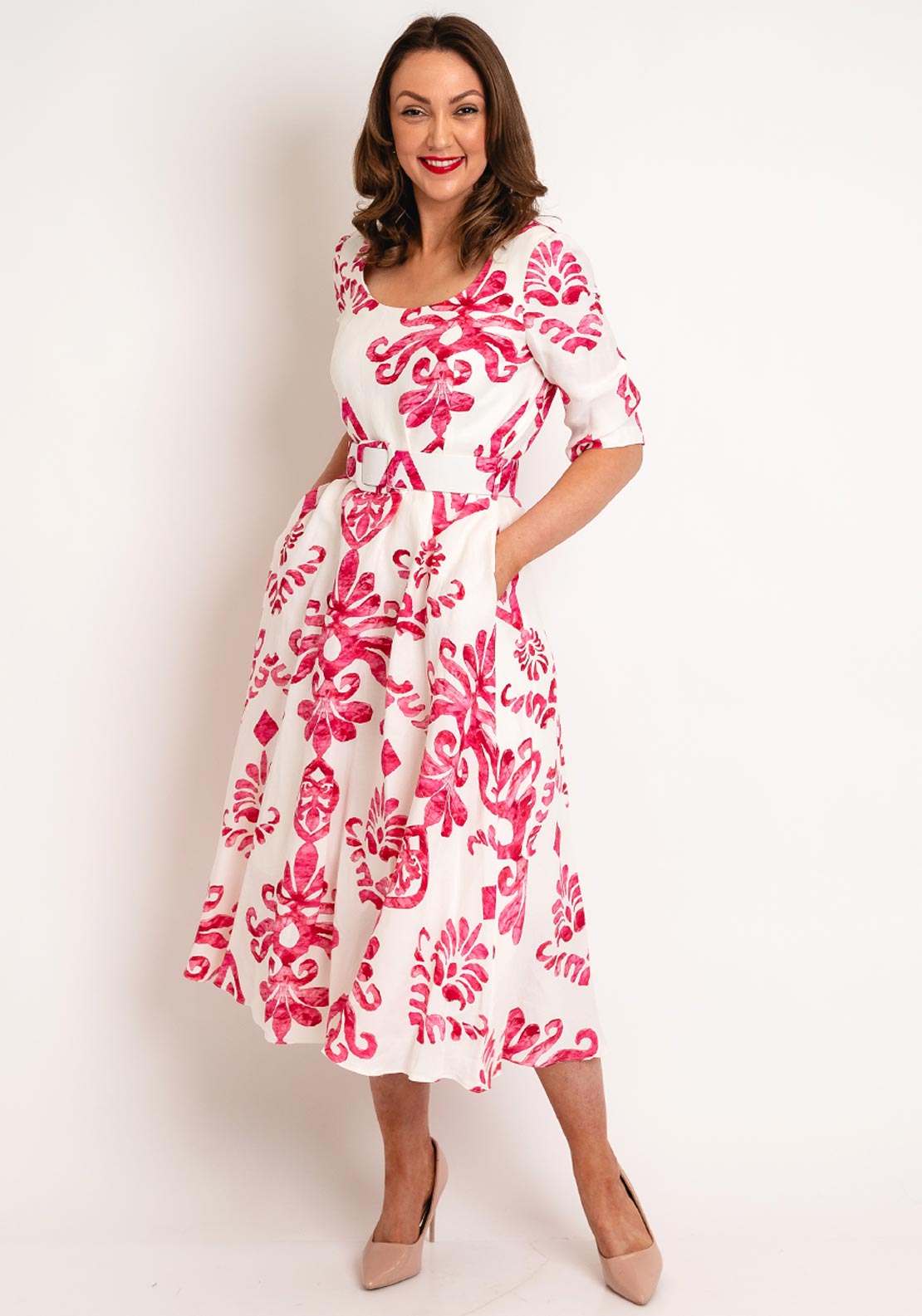 Kate Cooper Two-Tone Floral A-line Maxi Dress, Watermelon