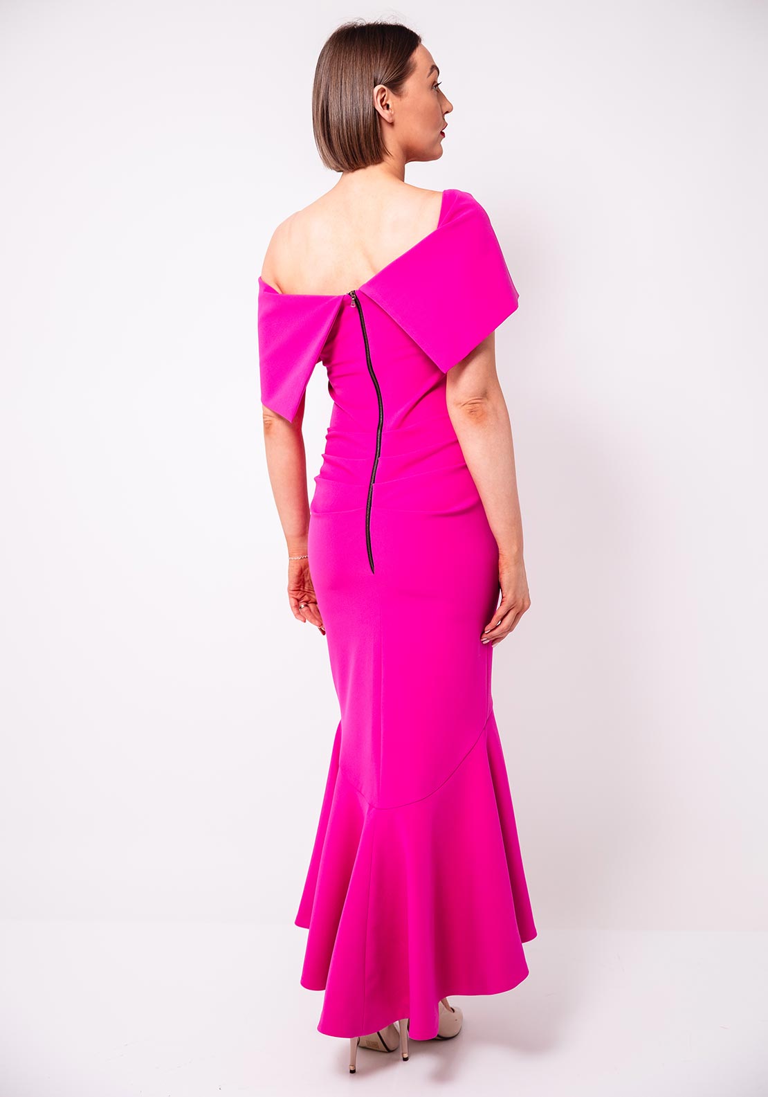 Kevan Jon Arabella Bardot Fishtail Dress, Pink