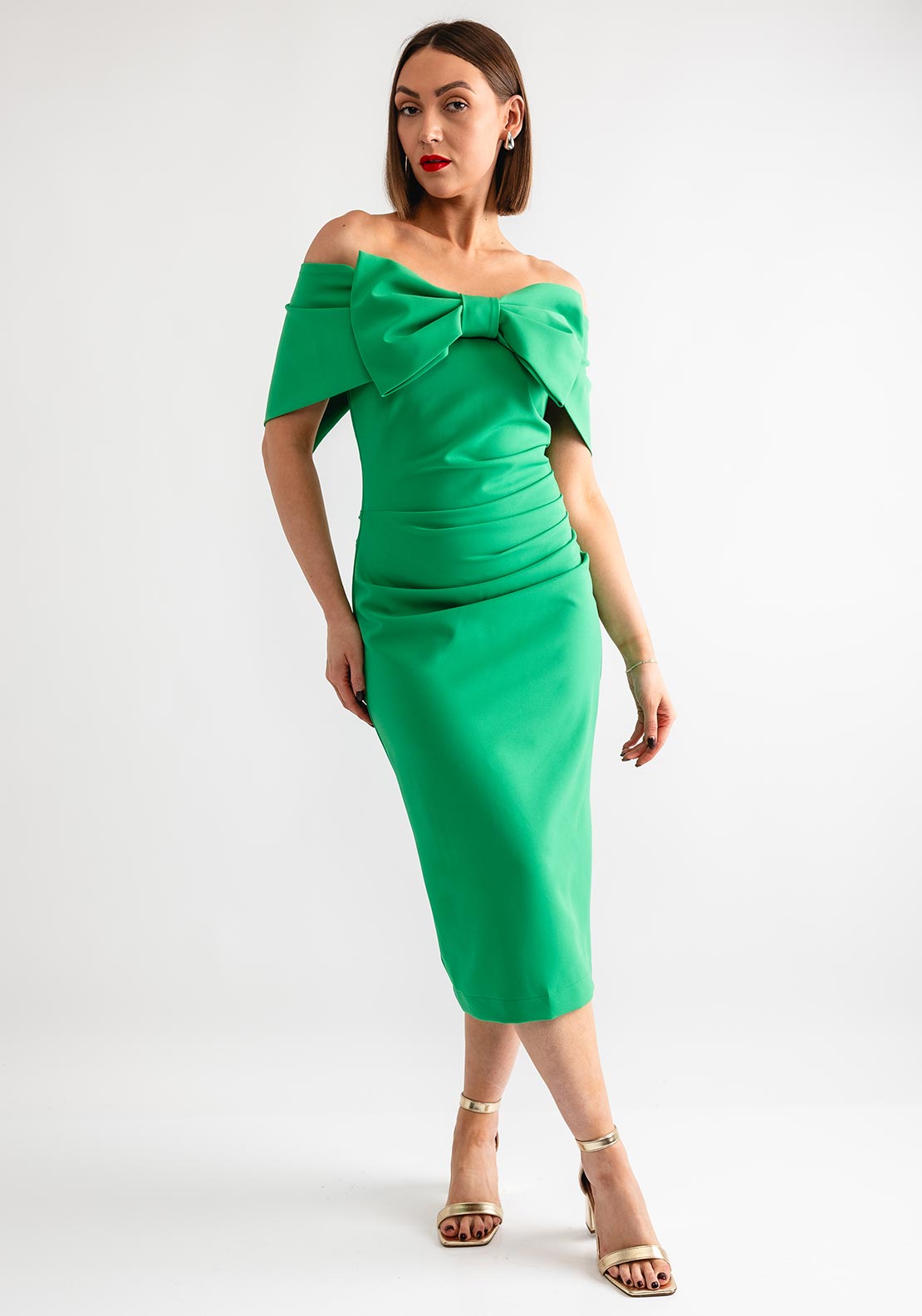 bardot green dress Addison Bay Cotton Poplin Bardot Dress Small / Palm-Final Sale main image 1