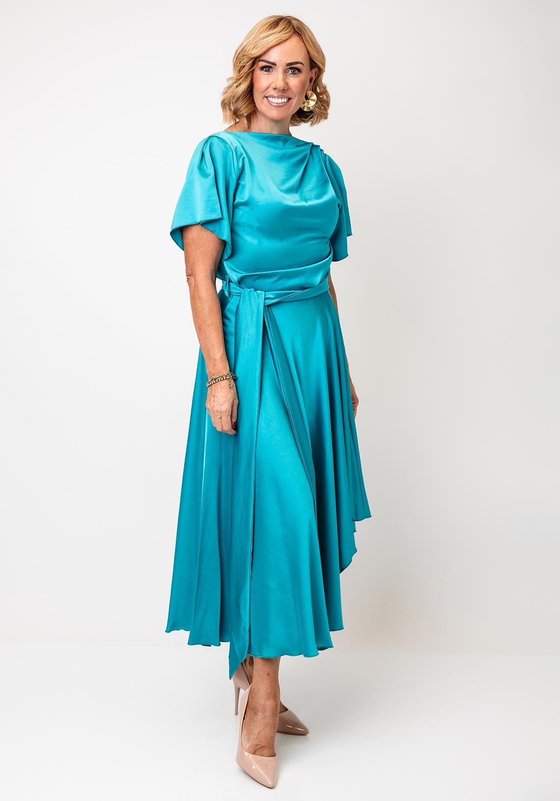 Kevan Jon Stained Glass Denver Drape Dress, Blue