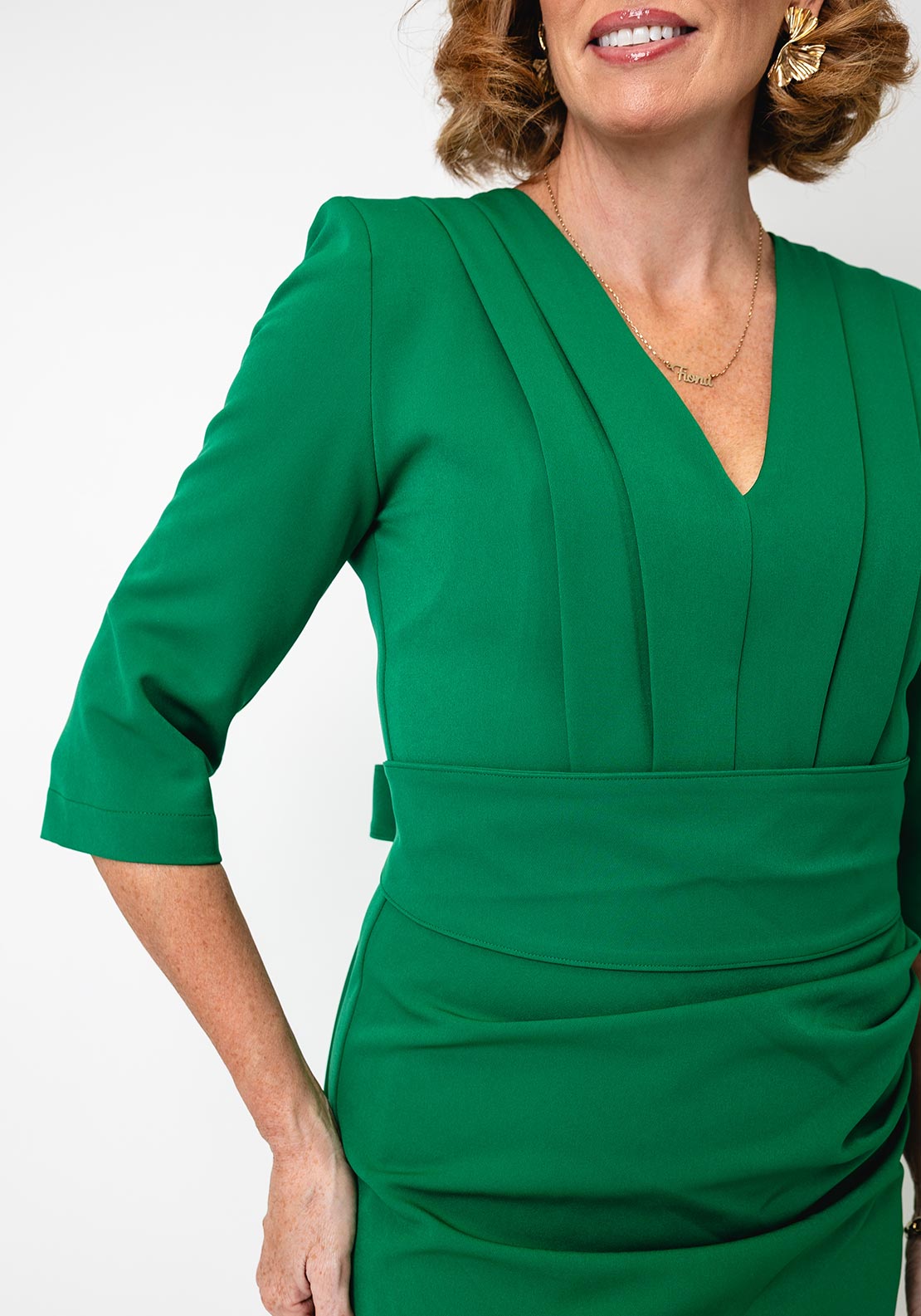 Kevan Jon Lorenza Belted Detail Flared Dress, Kelly Green