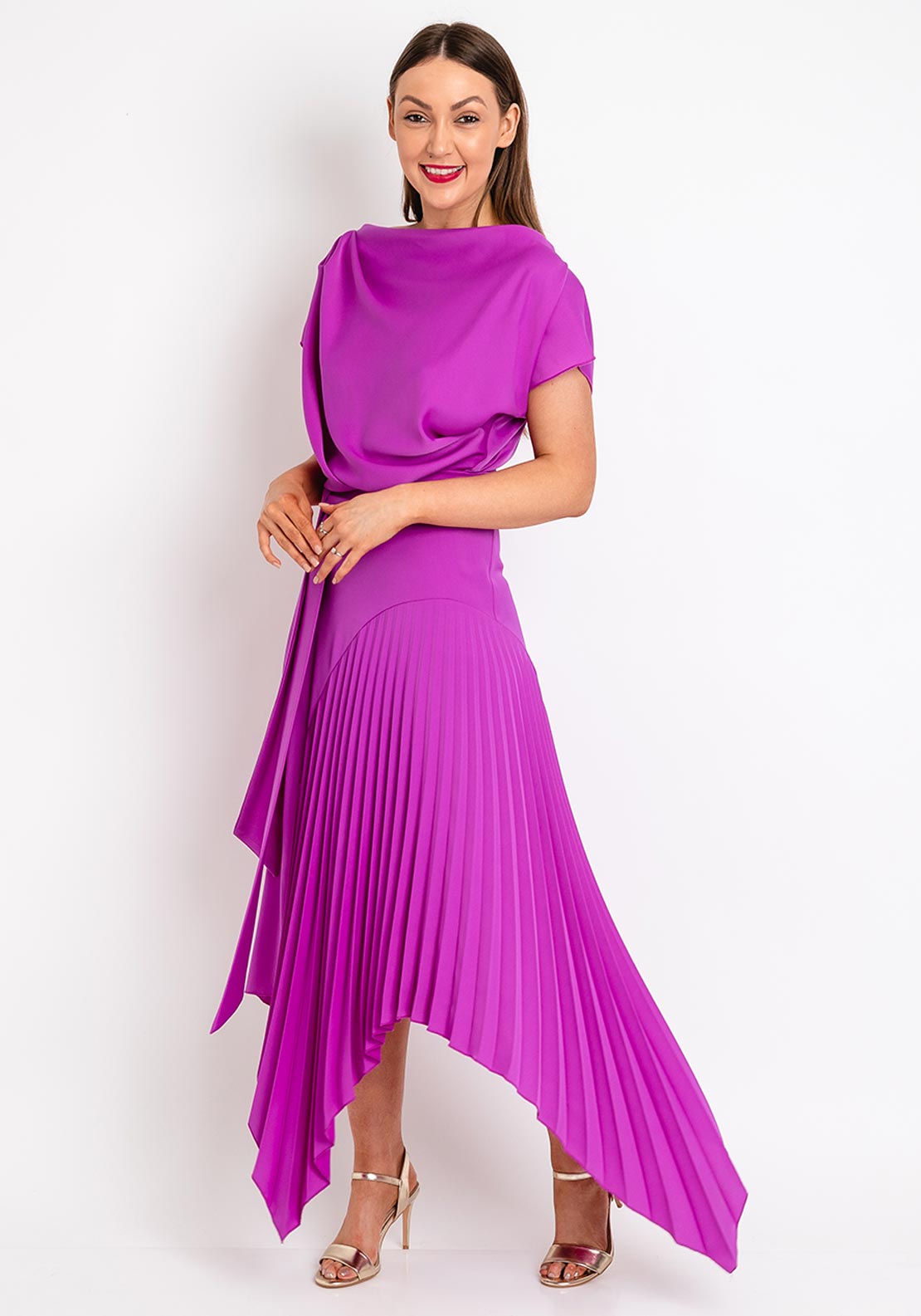 Kevan Jon Mila Pleat Drape Maxi Dress, Amethyst