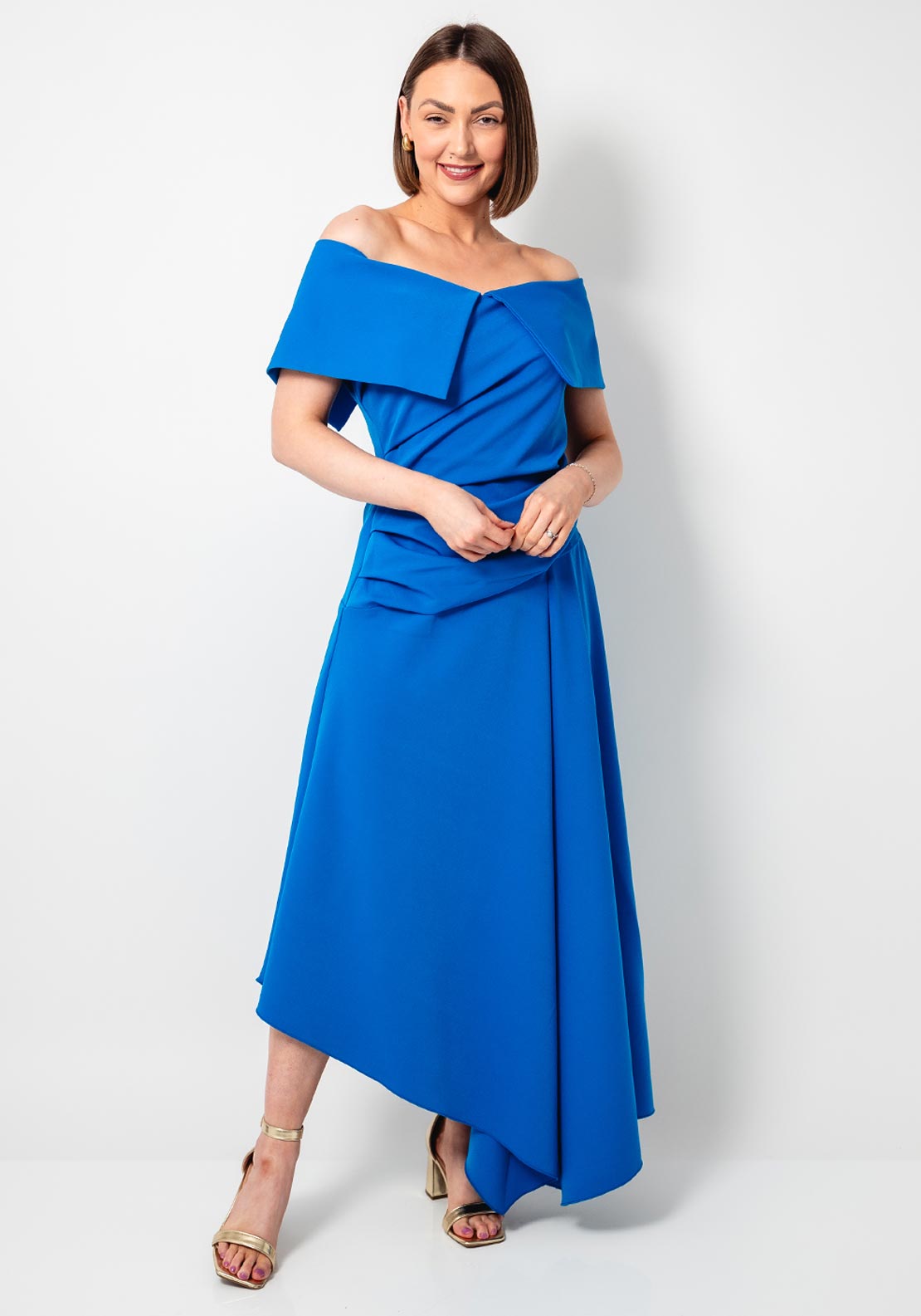 Kevan Jon Nula Bardot Asymmetric Dress, Blue - McElhinneys Kevan Jon Nula Bardot Asymmetric Dress, Blue - McElhinneys