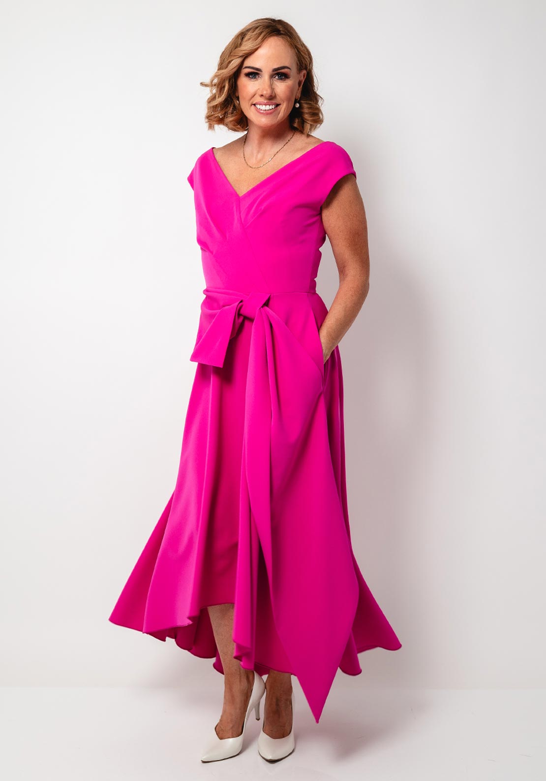 kevan jon pink dress Kevan Jon Krystle One Shoulder Midi Dress, Hot Pink
