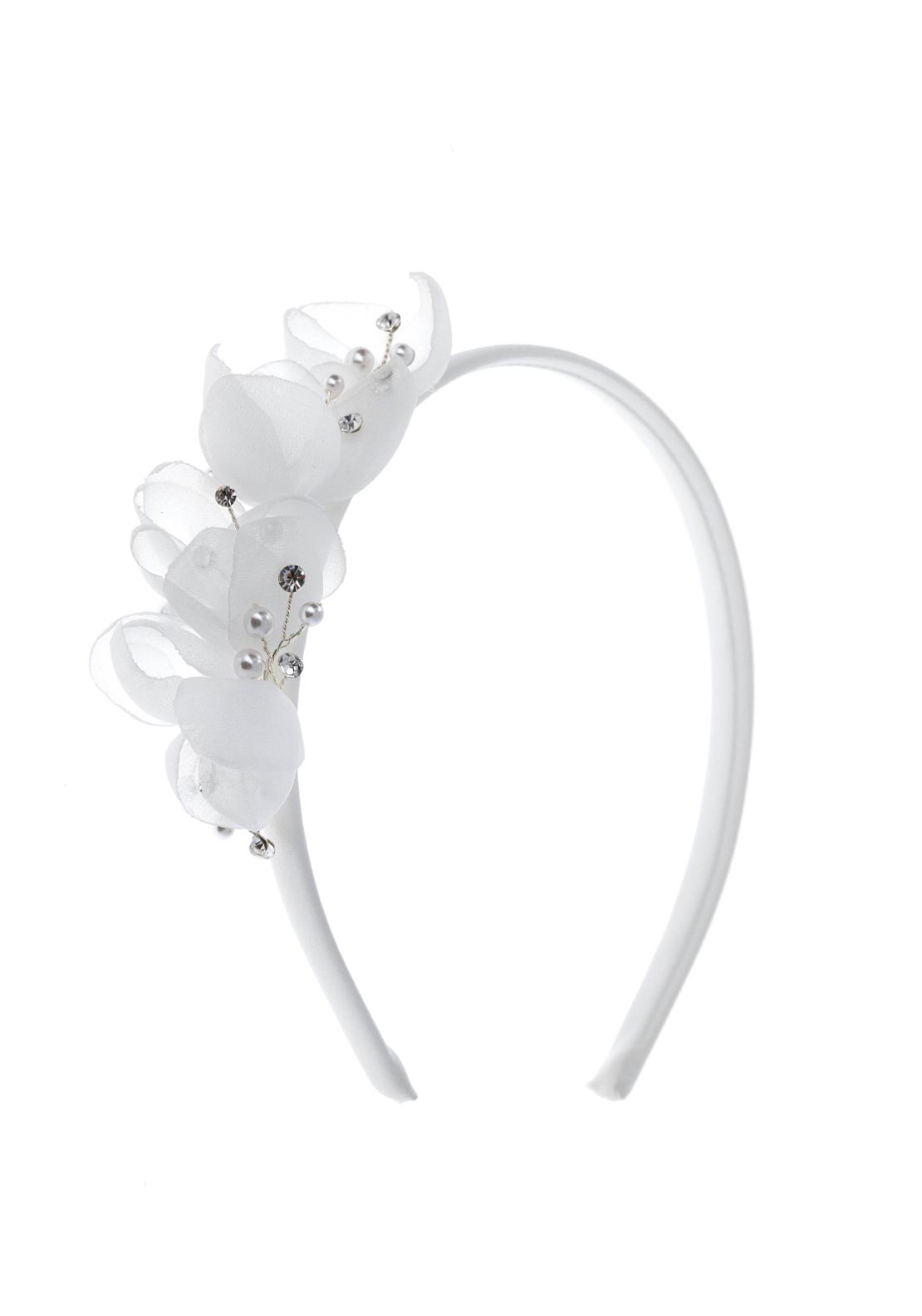 Isabella Floral Pearl Communion Headband, White