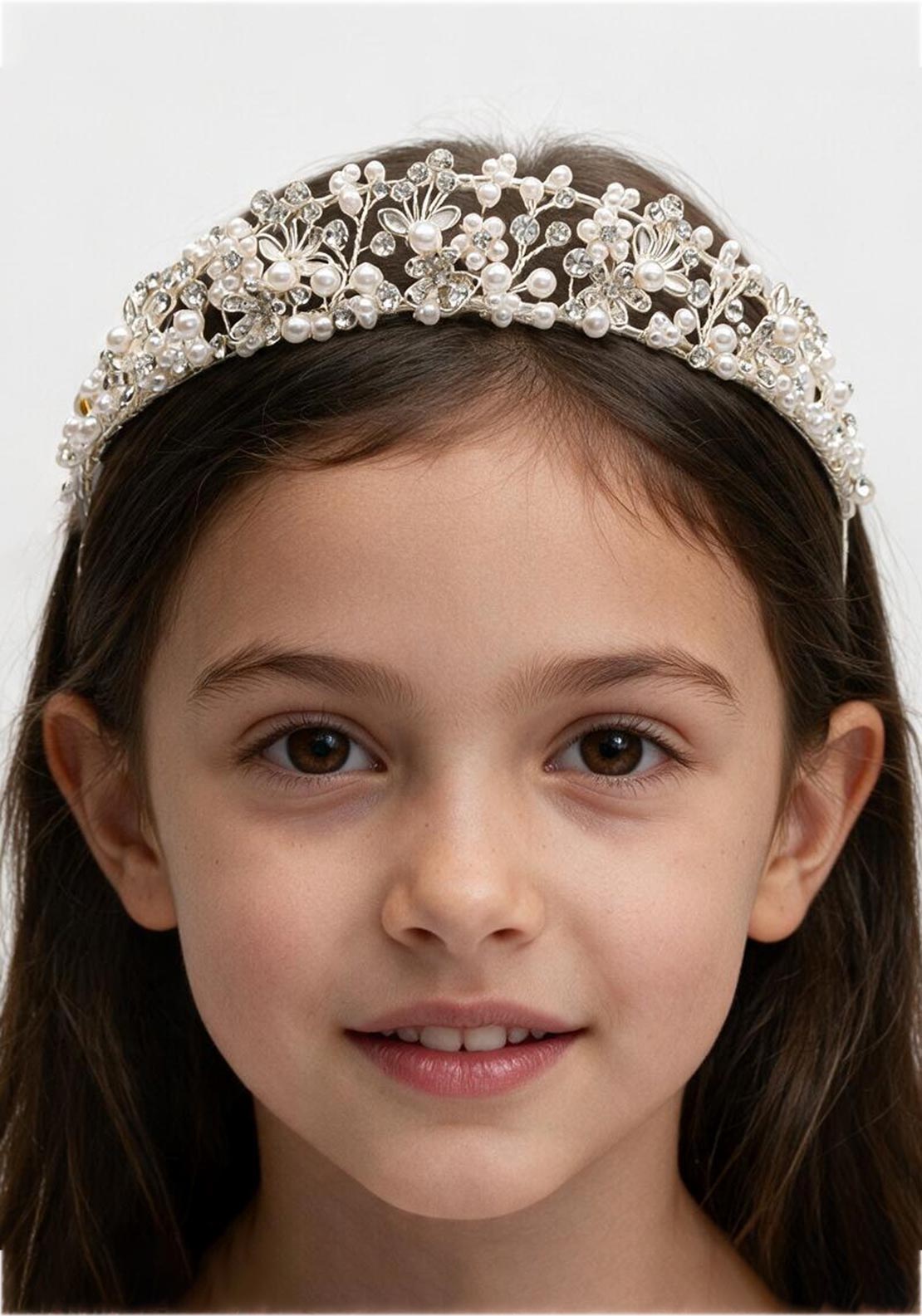 Poinsettia Floral Pearl Communion Headpiece, Silver