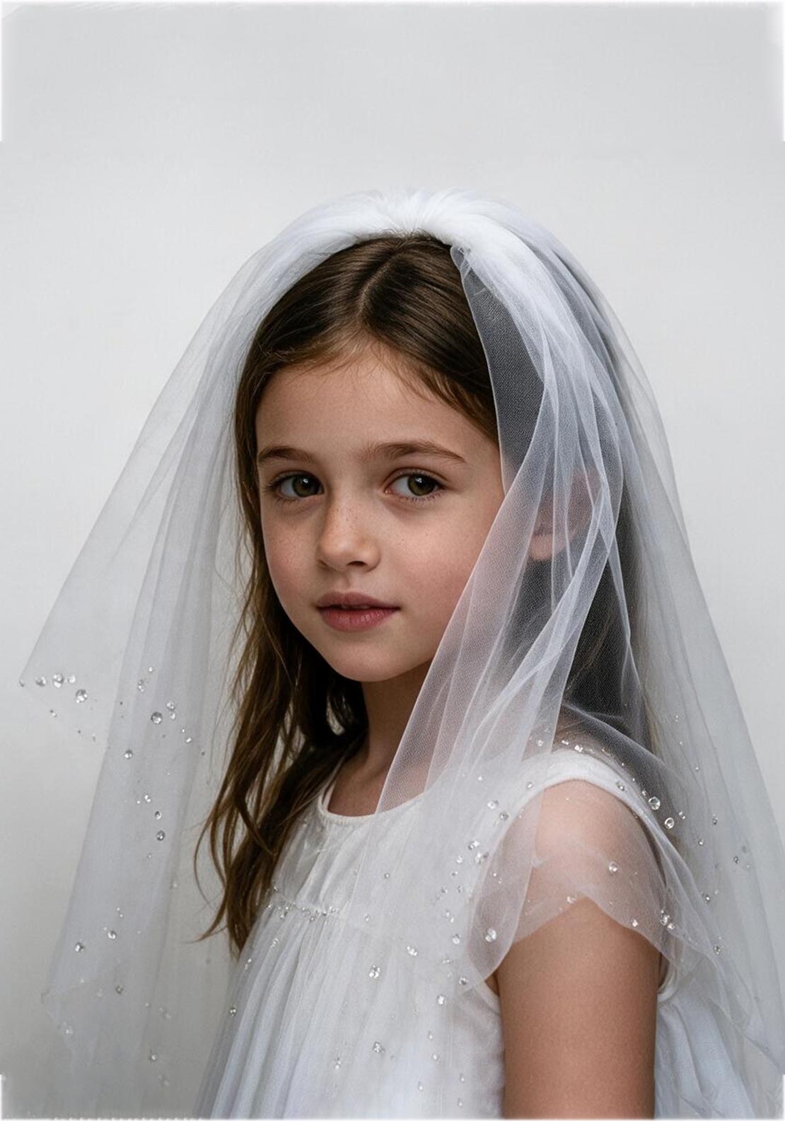 Poinsettia Pearl Beaded Communion Veil, White