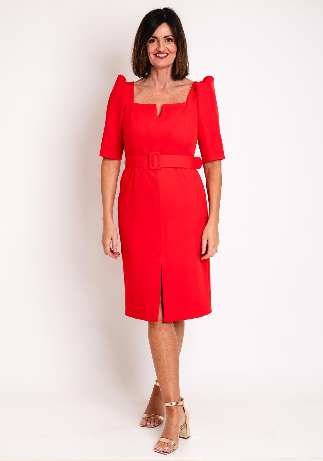 Laura Bernal Square Neck Knee Length Dress, Red - McElhinneys