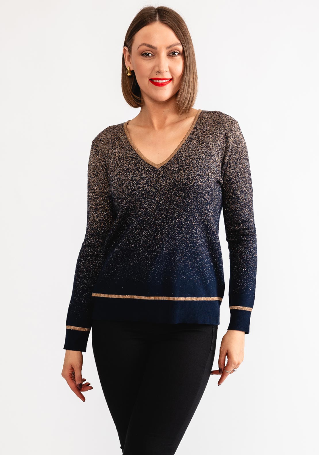 Leo and Ugo Scoop Neck Sweater with Stripes and Lips main image 1