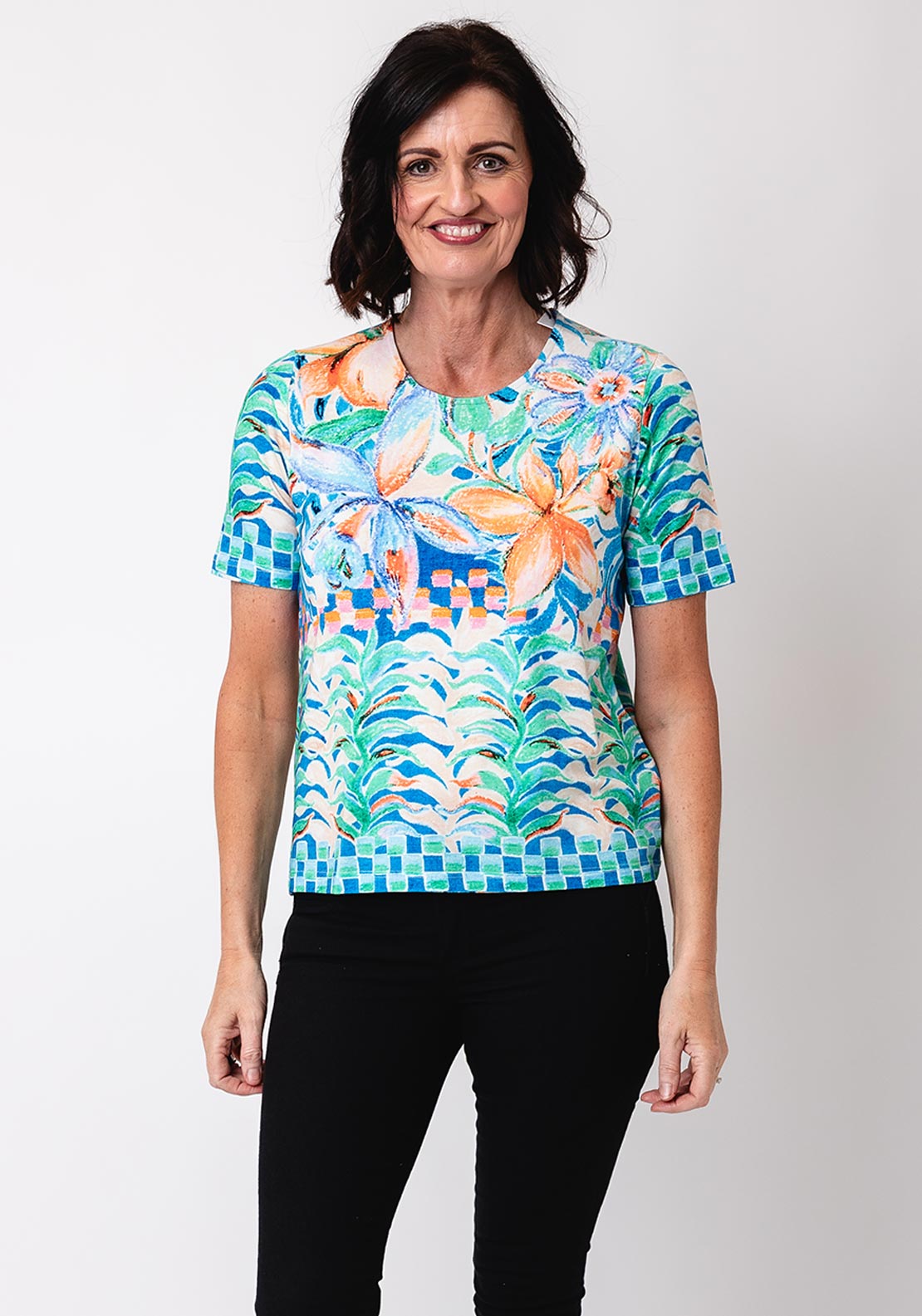 Leo & Ugo Floral Print T Shirt, Multi Coloured