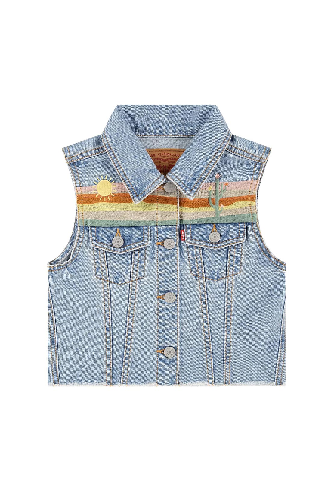 Levi’s Girls Embroidered Sleeveless Denim Vest, Blue