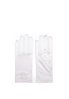 Little People Diamante Heart Satin Communion Gloves, White