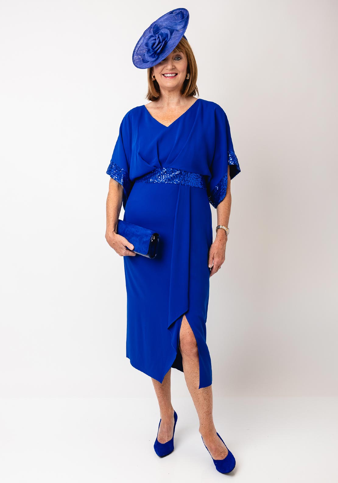 Lizabella V-Neck Sequin Midi Dress, Royal Blue - McElhinneys Lizabella V-Neck Sequin Midi Dress, Royal Blue - McElhinneys