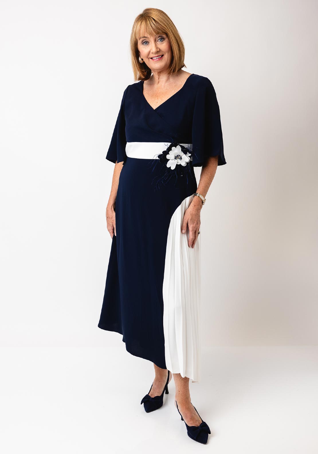 Lizabella A-Line Detachable Ruffle Detail Dress, Navy