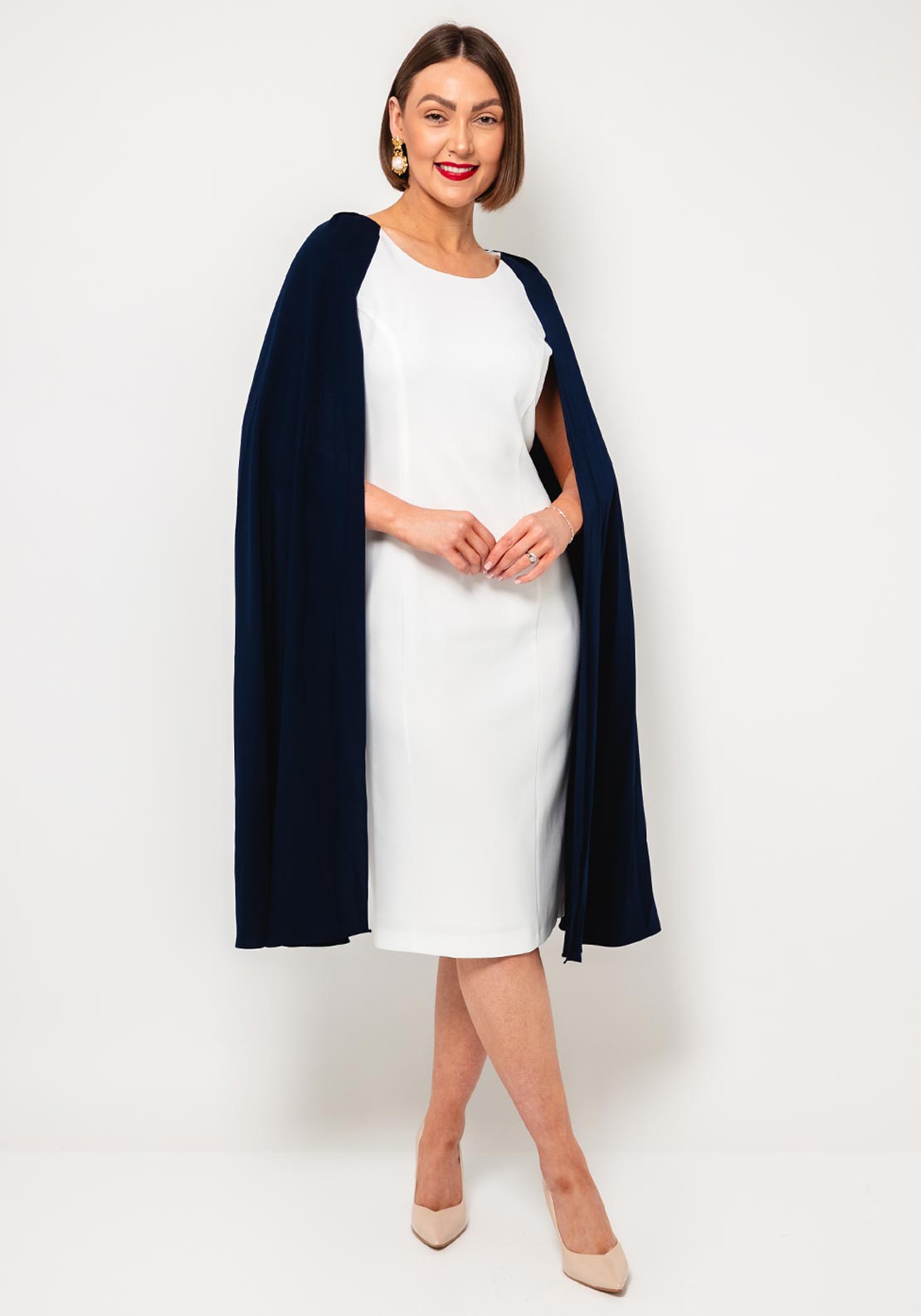 sachin and babi light blue dress Lizabella Chiffon Sleeve Pencil Dress, White