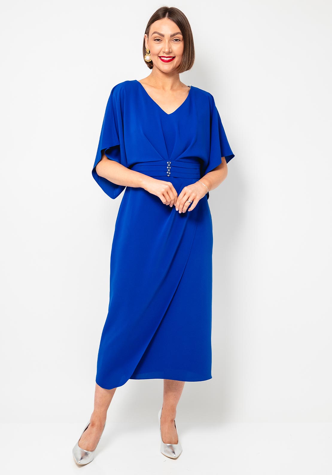 Lizabella V Neck Diamante Belt Pencil Dress, Royal Blue - McElhinneys Lizabella V Neck Diamante Belt Pencil Dress, Royal Blue - McElhinneys