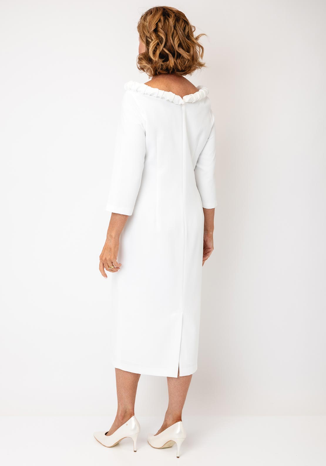 Lizabella Ruched Neck Midi Pencil Dress, Off White
