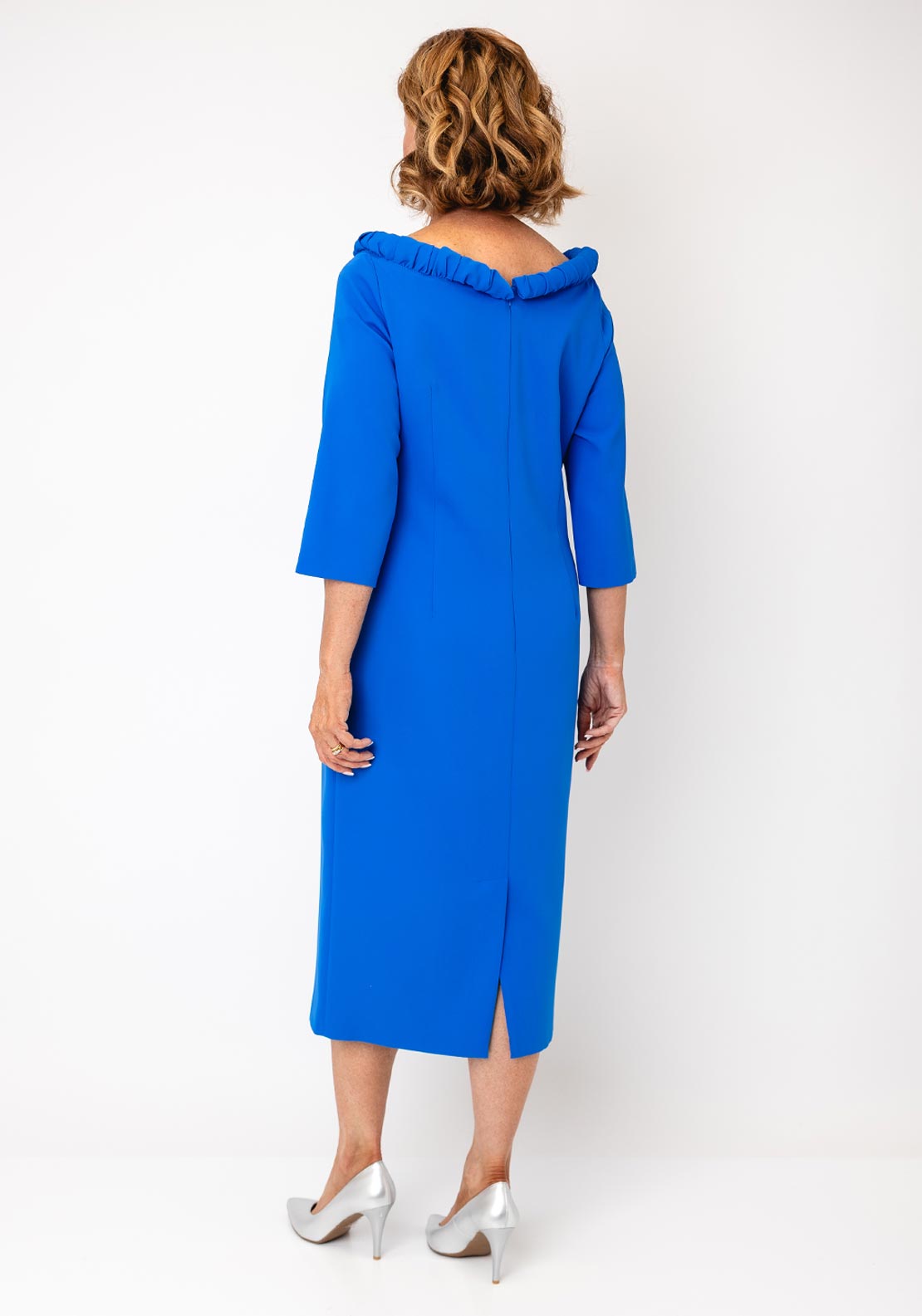 Lizabella Ruched Neck Midi Pencil Dress, Blue