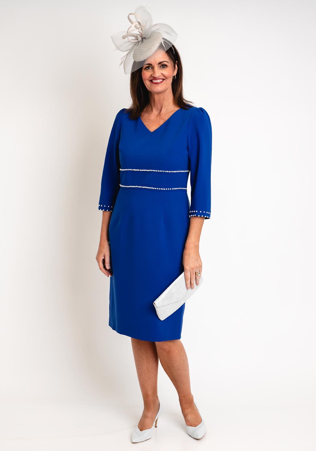 Lizabella Pearl Trim Midi Dress, Royal Blue - McElhinneys