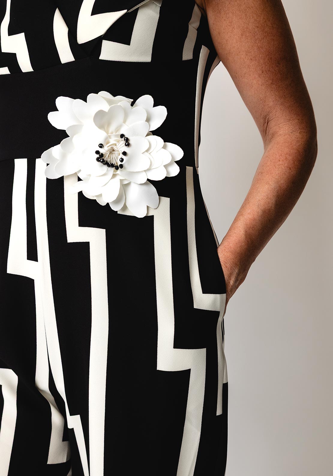 Lizabella Geometric Print Jumpsuit, Black and White