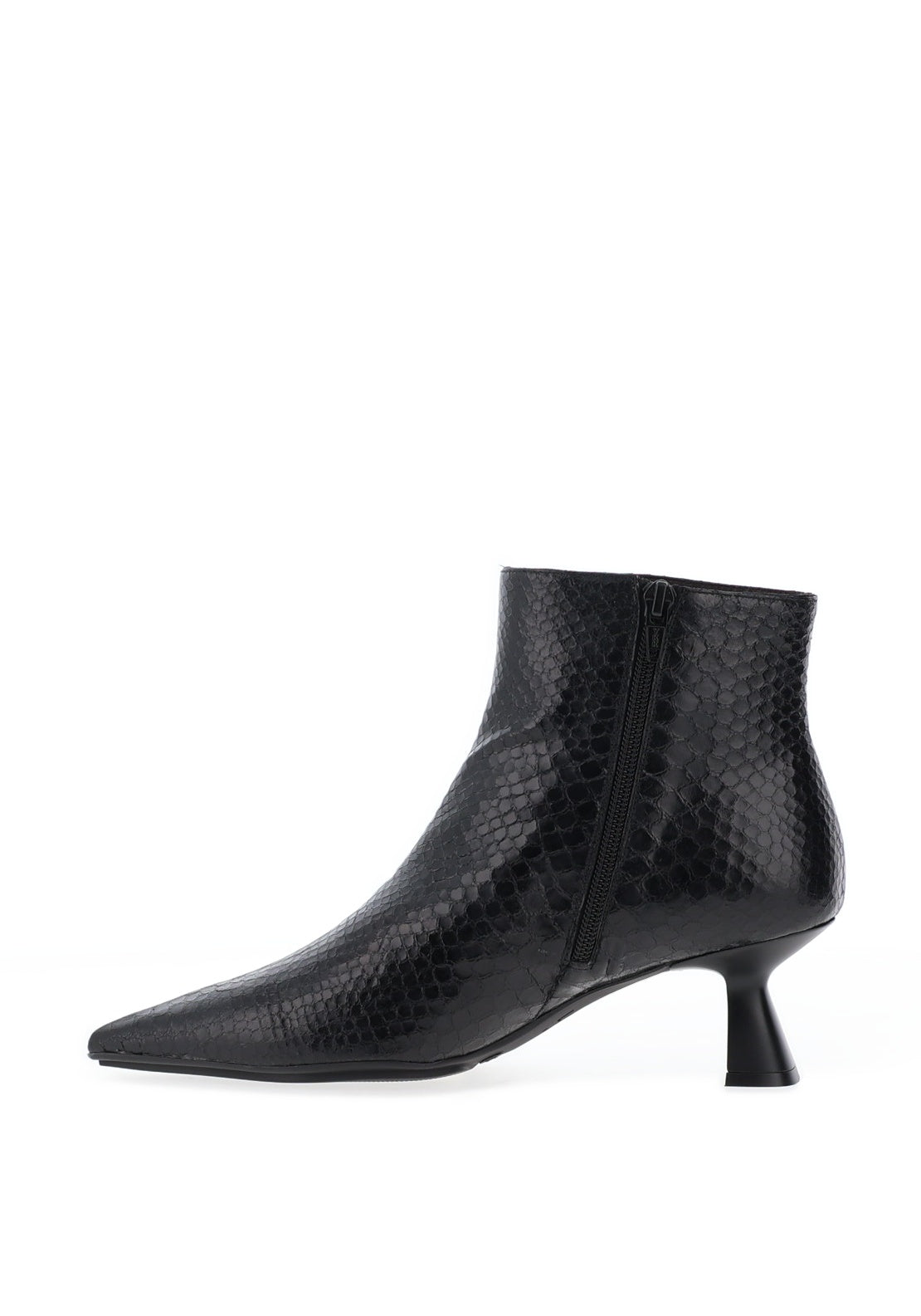 Lodi Kalos Leather Reptile Printed Heeled Ankle Boots, Black