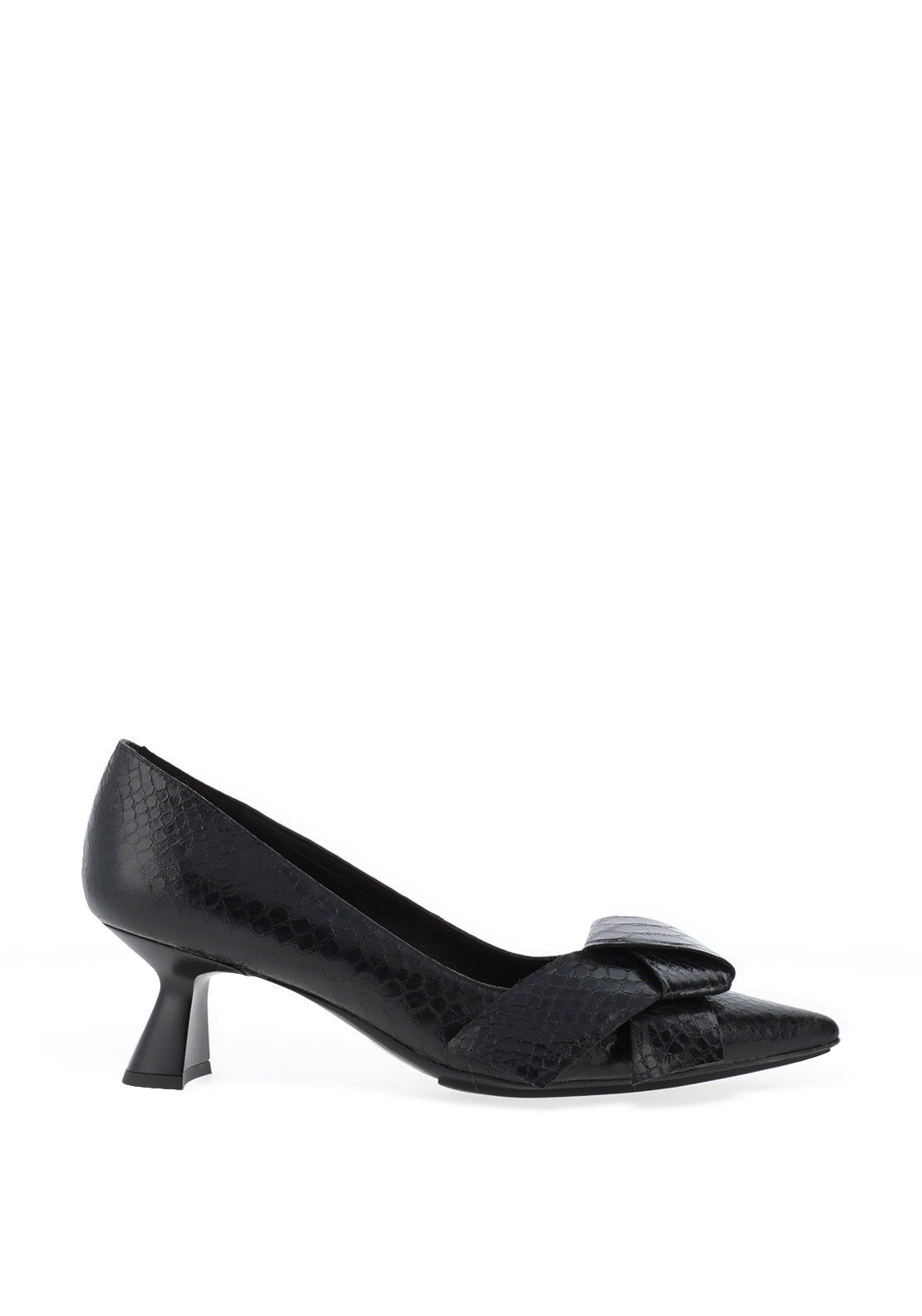 Lodi Kyle Leather Reptile Printed Geo Heels, Black