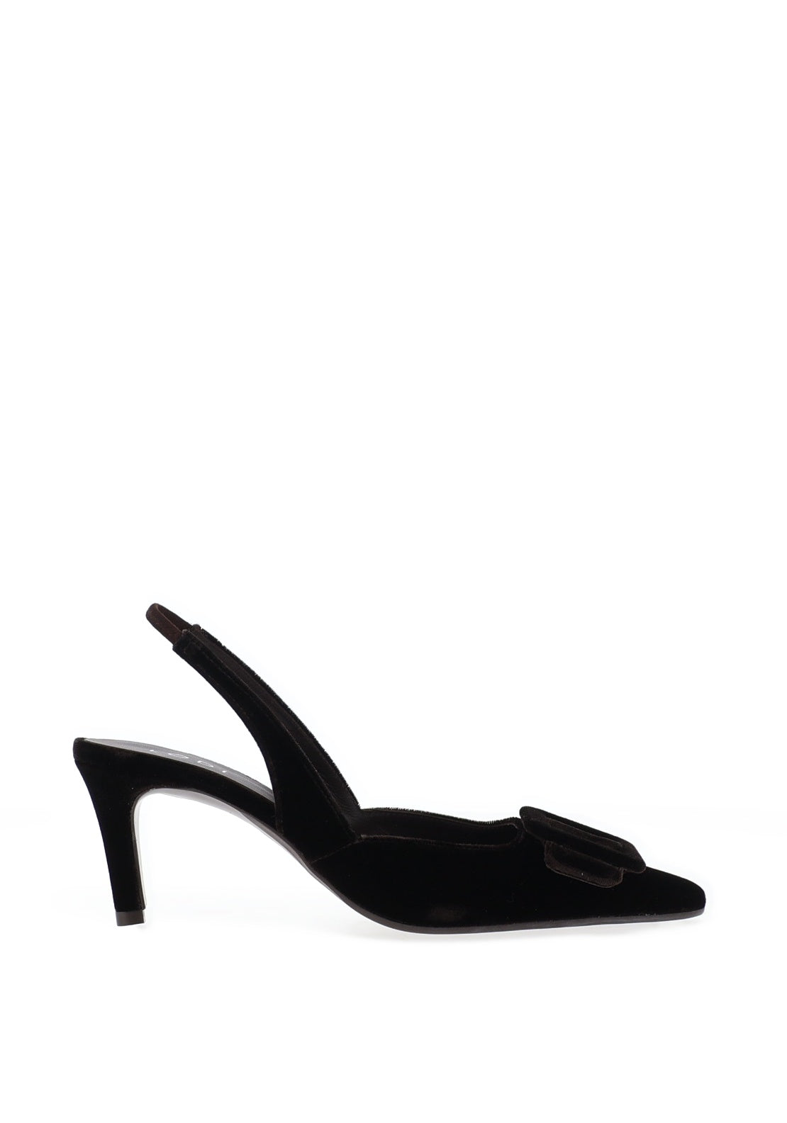 Lodi Nestor Velvet Buckle Detailed Sling Back Heels, Dark Brown