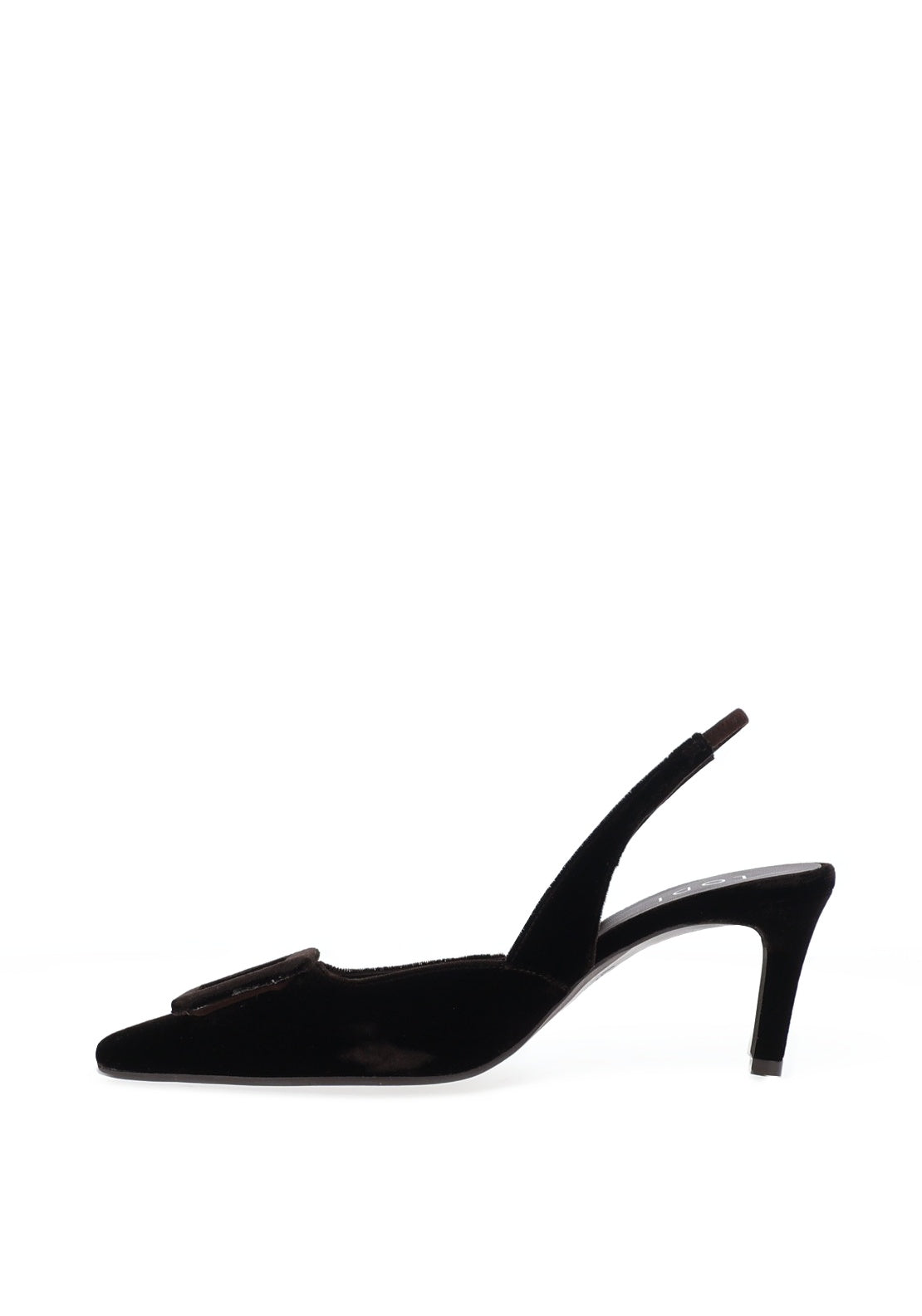 Lodi Nestor Velvet Buckle Detailed Sling Back Heels, Dark Brown