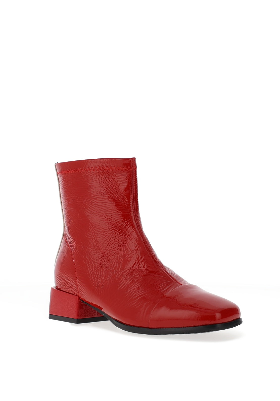 Loretta Vitale Distressed Patent Leather Boots, Red