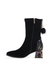 Loretta Vitale Leather Suede Diamante Heeled Boots, Black