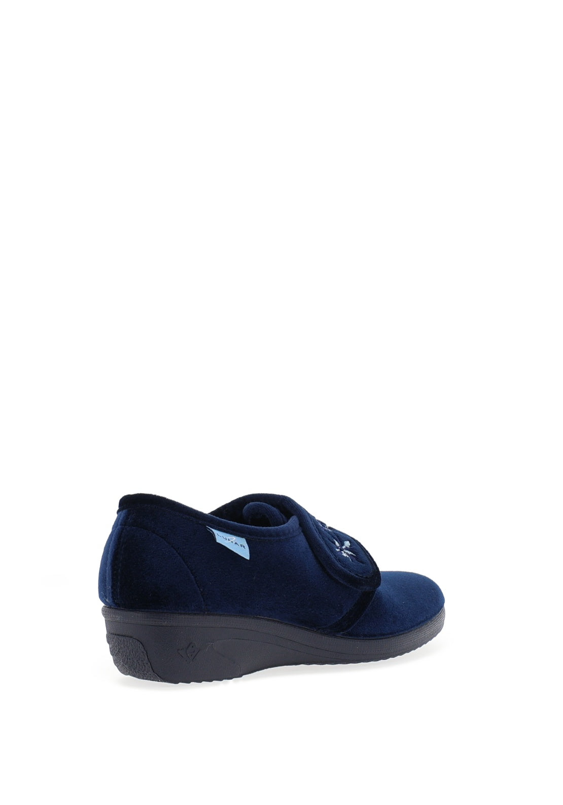 Lunar Velvet Velcro Fastening Slippers, Navy