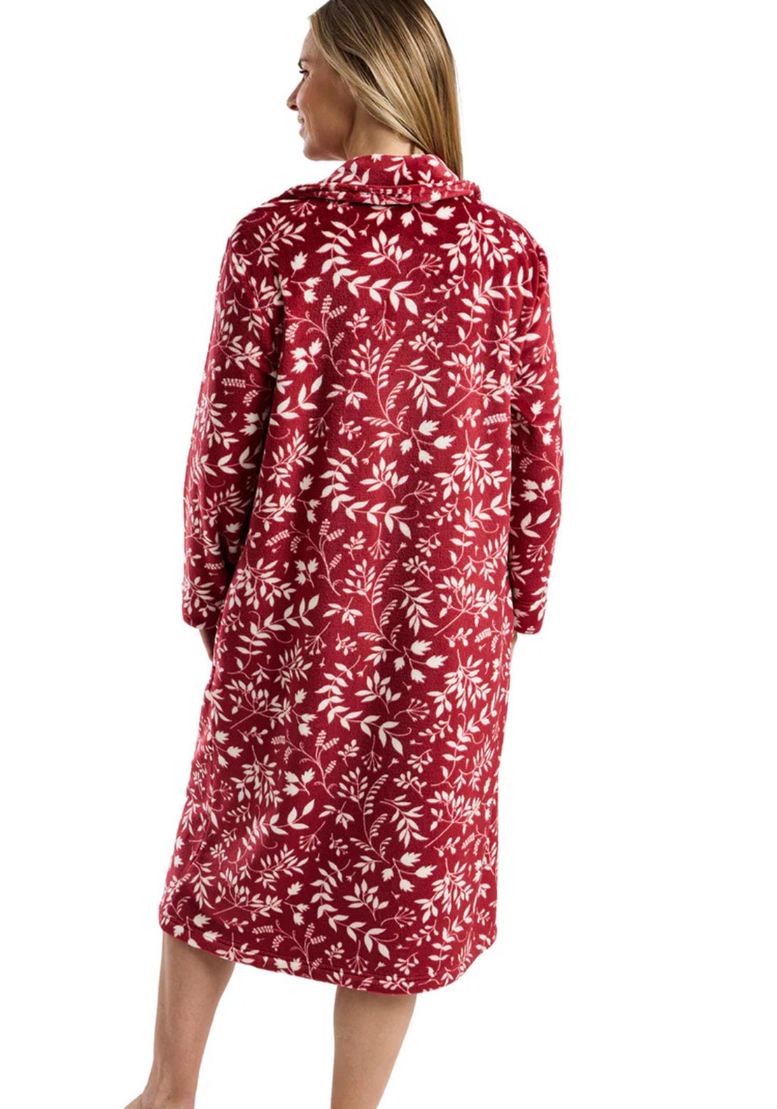 Marlon Leaf Print Zip Fastening Dressing Gown, Red