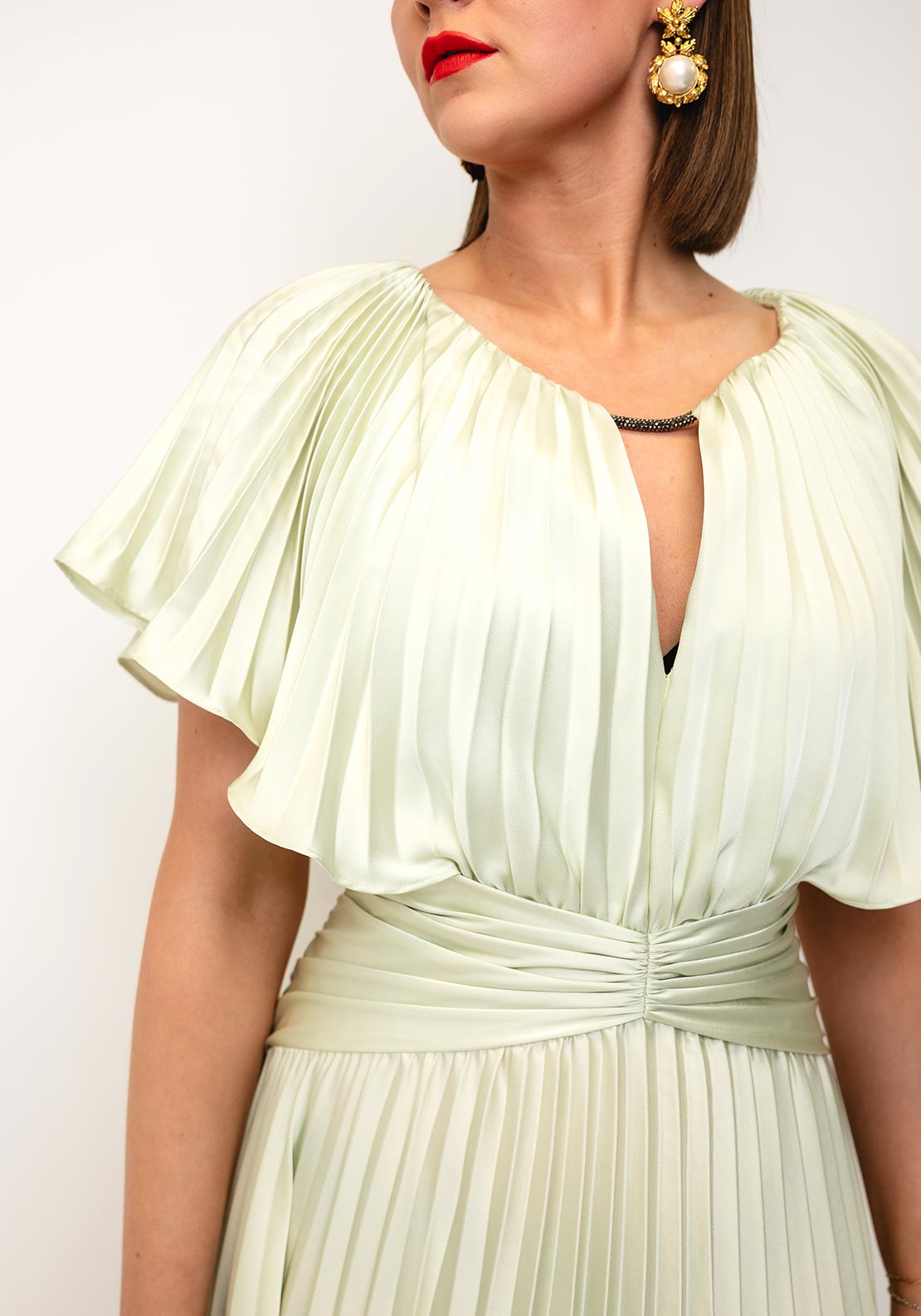 Maisonel Pleated A-Line Midi Dress, Green