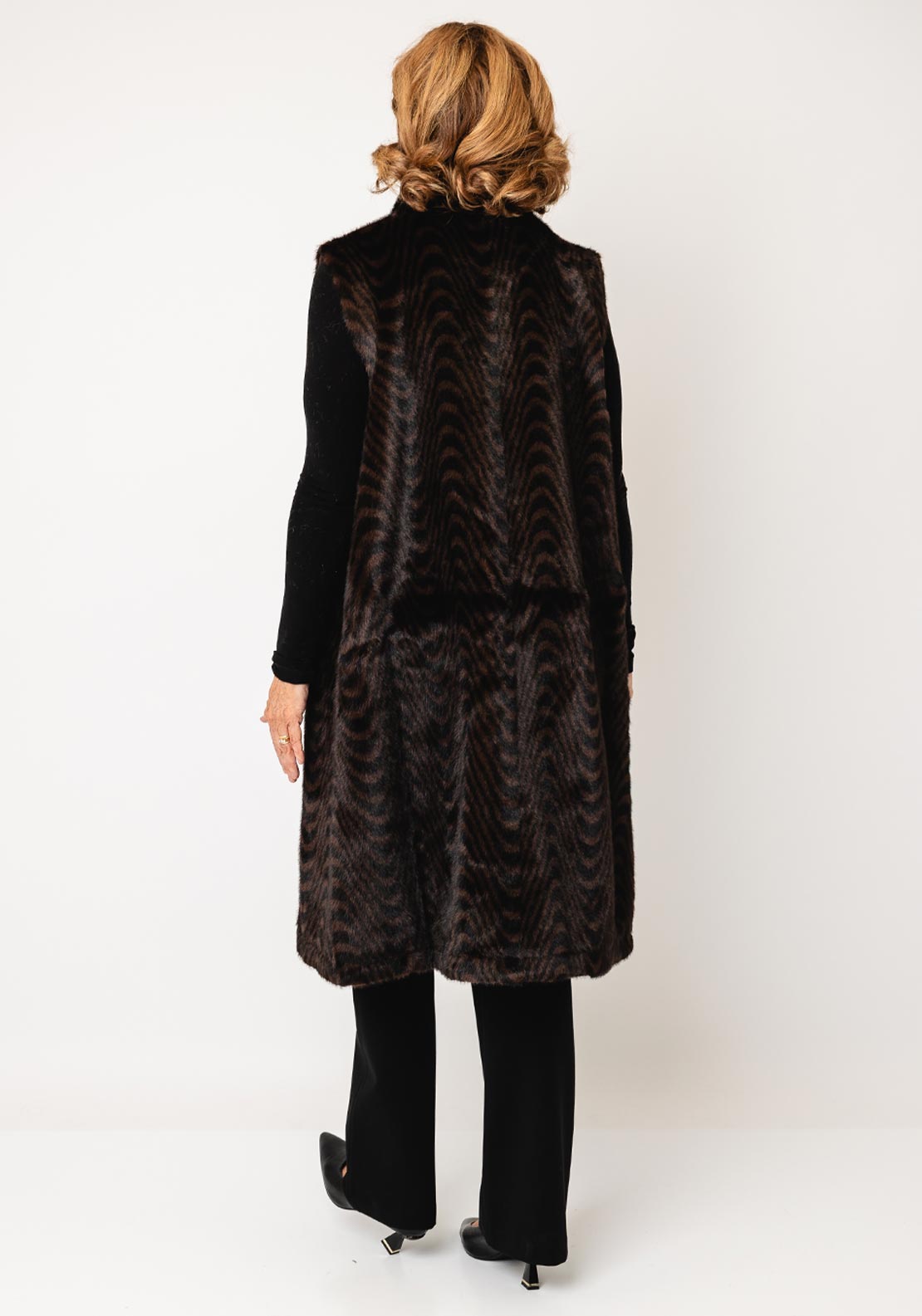 Malissa J One Size Faux Fur Long Gilet, Brown