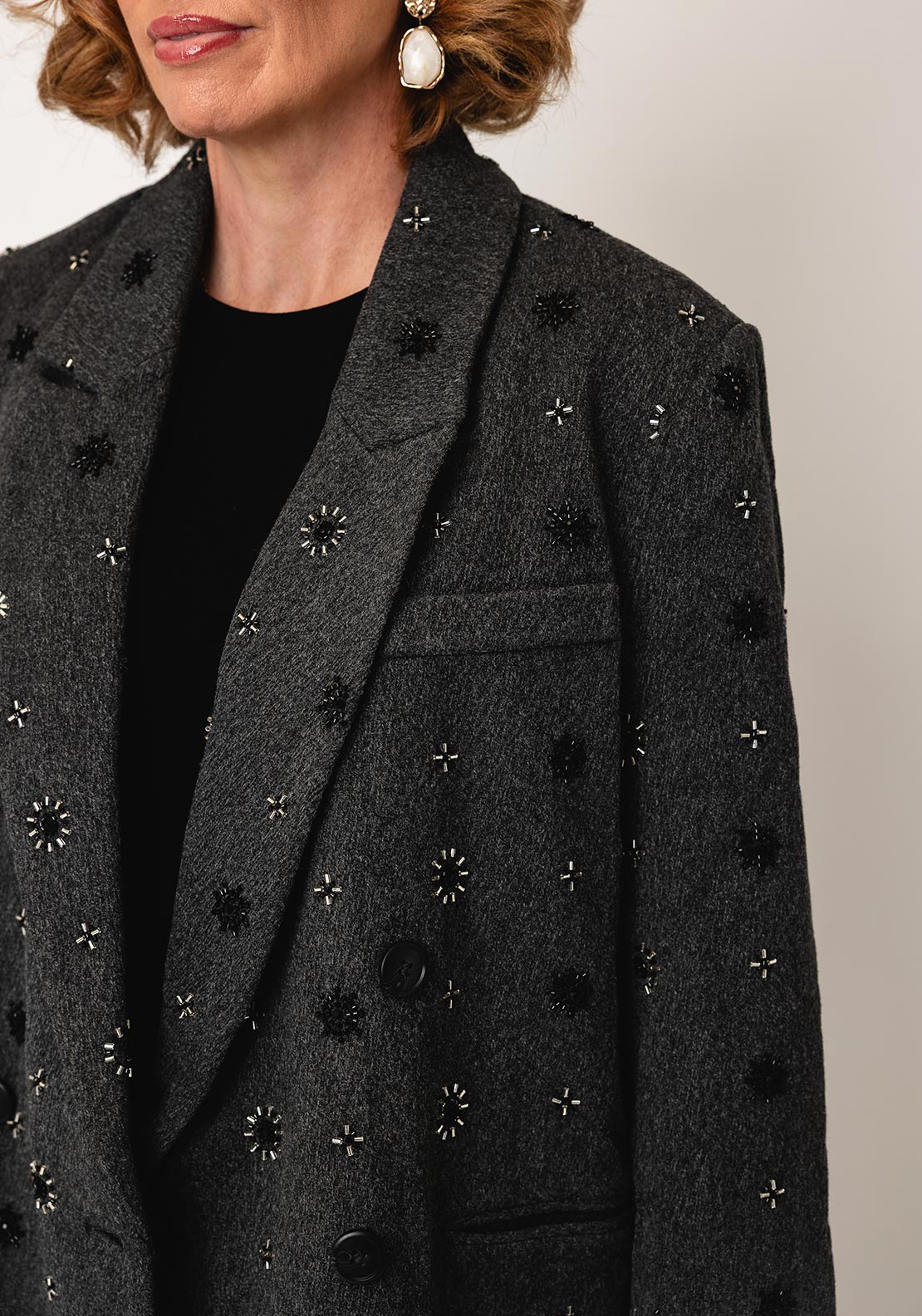 Malissa J Embellished Heavy Blazer, Grey