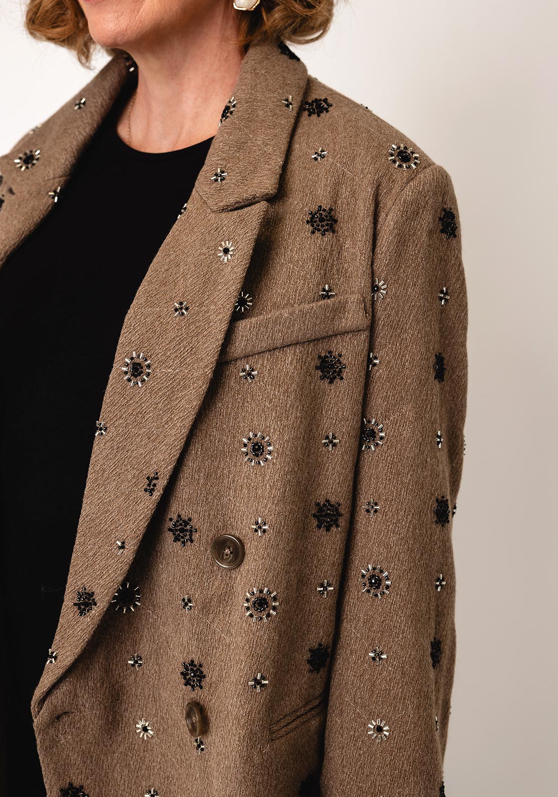 Malissa J Embellished Heavy Blazer, Taupe