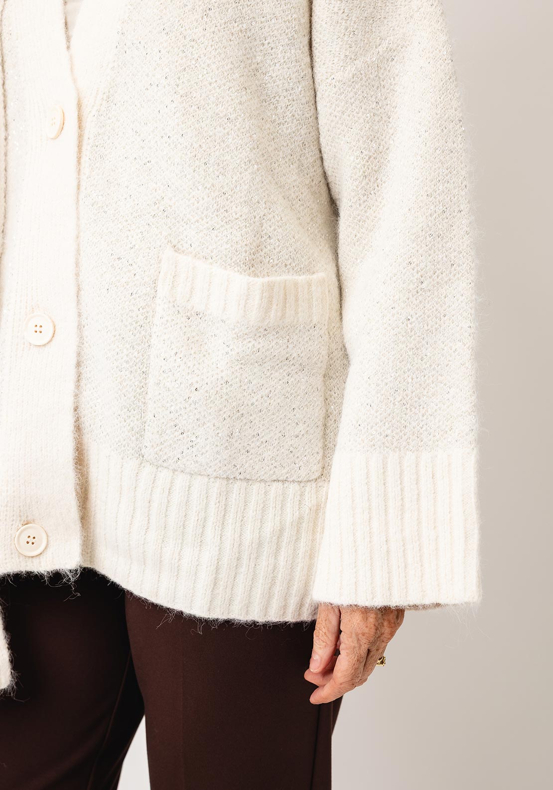 Malissa J Sequin Chunky Scarf Detail Cardigan, Cream