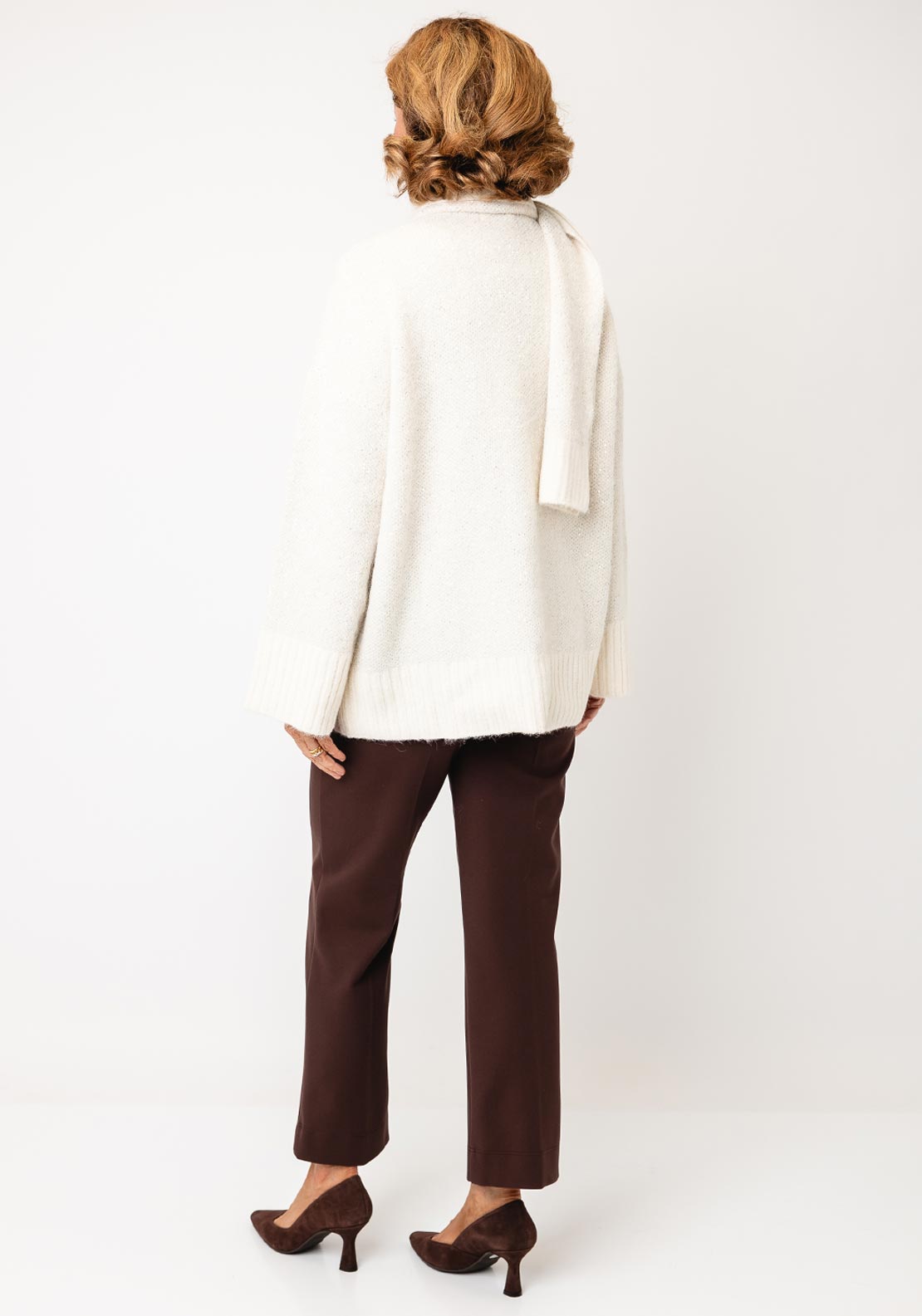 Malissa J Sequin Chunky Scarf Detail Cardigan, Cream