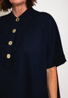 Natalia Collection One Size Ruched Linen Shirt, Navy