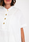 Natalia Collection One Size Ruched Linen Shirt, White