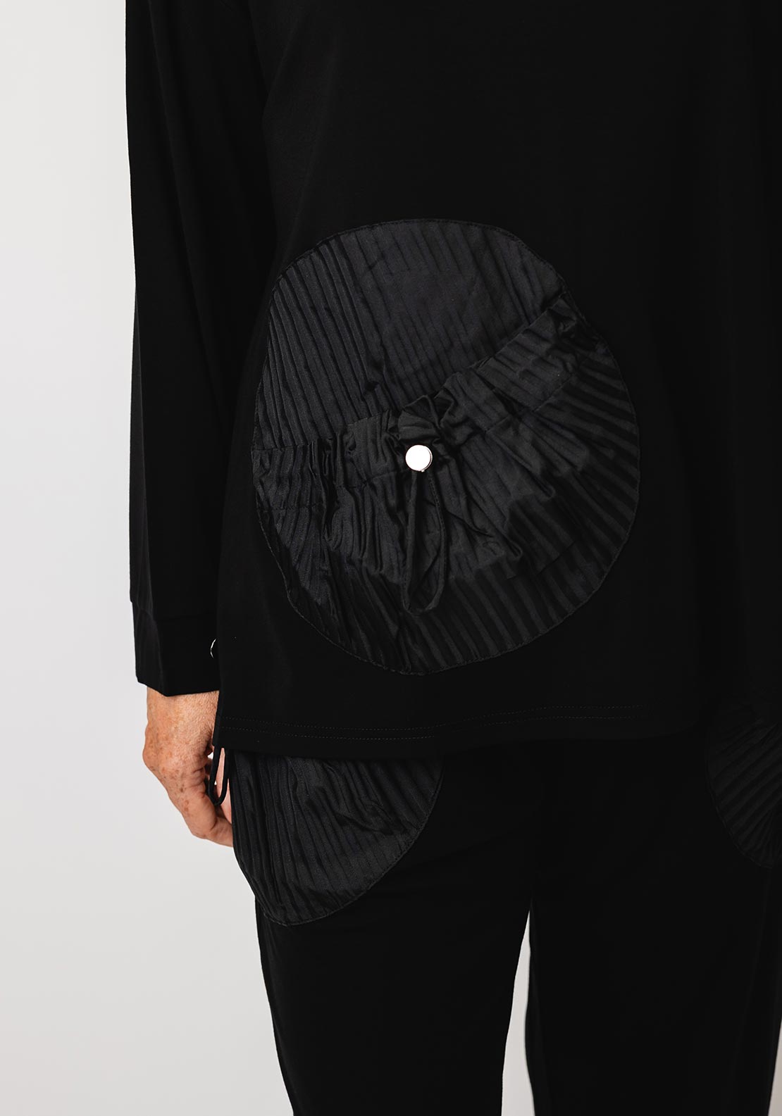 Malissa J One Size Textured Pocket Detail Long Sleeve Top, Black