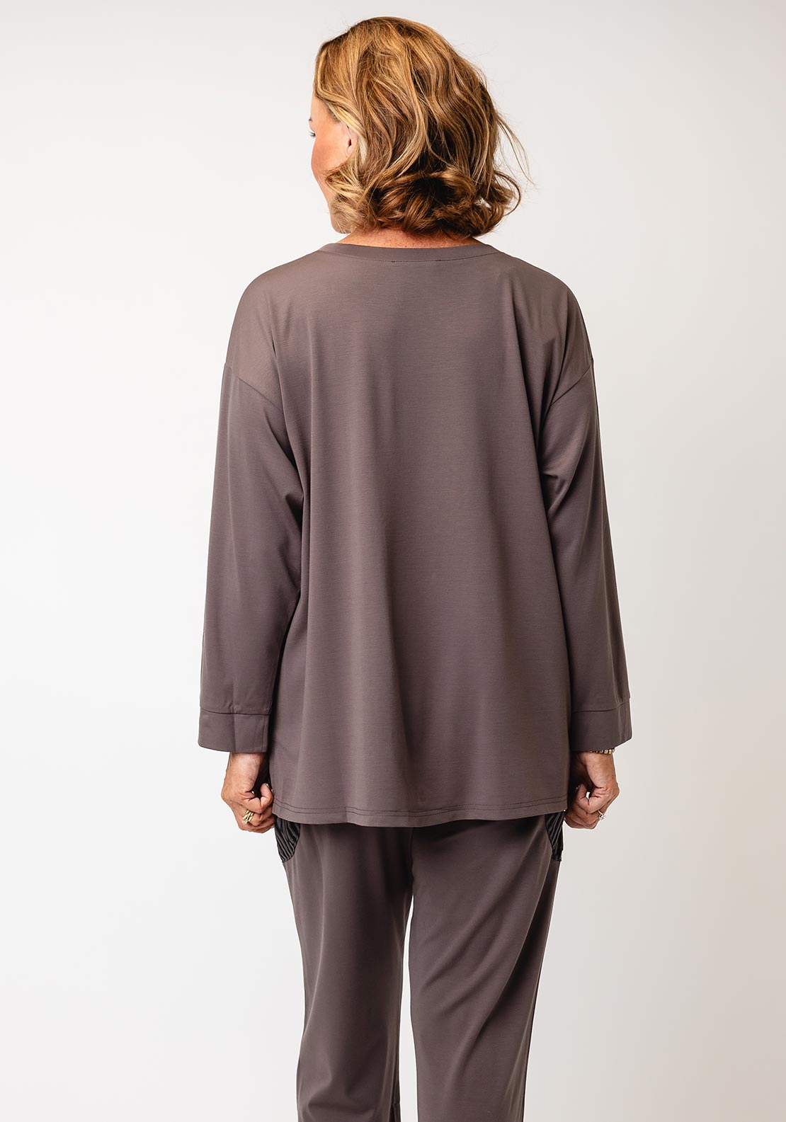 Malissa J One Size Textured Pocket Detail Long Sleeve Top, Mushroom