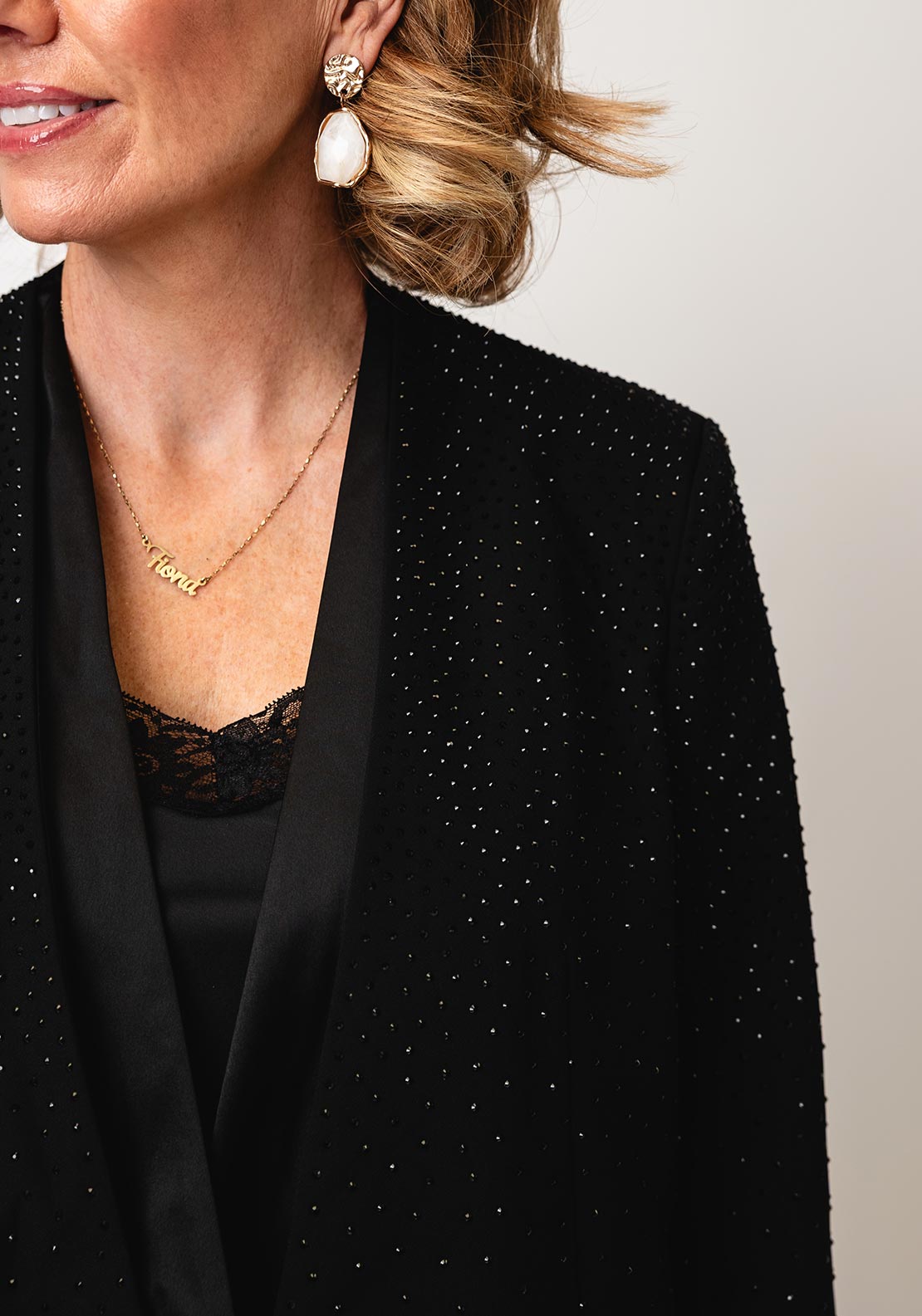 Malissa J Rhinestone Single Button Blazer, Black