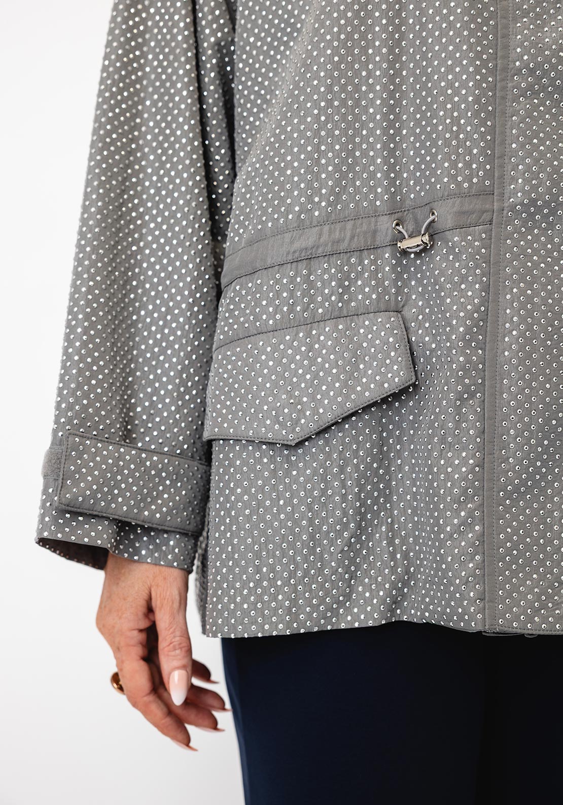 Malissa J Rhinestone Embellished Zip Up Jacket, Grey